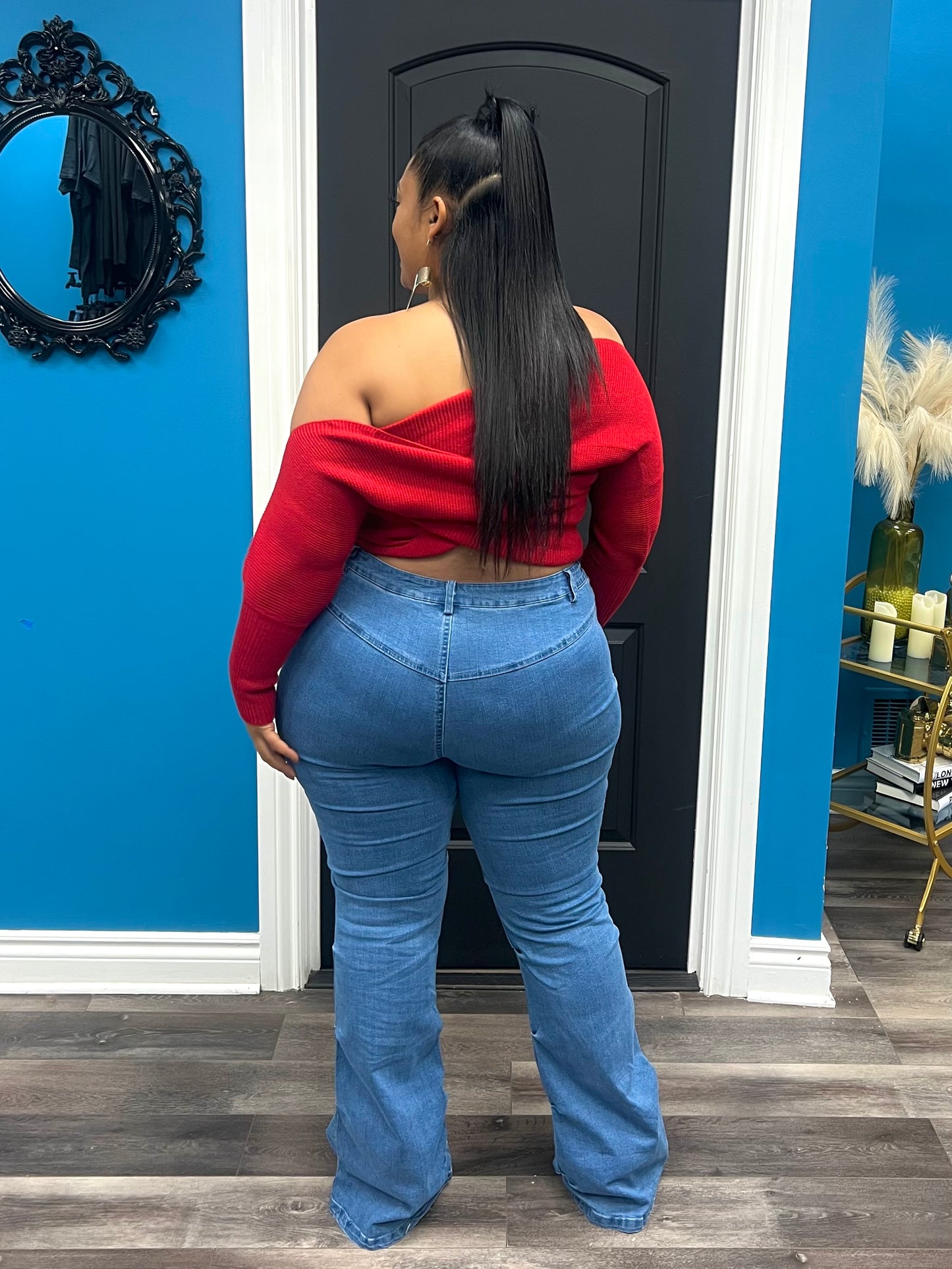 Denim Pinched Bell Bottom Jeans