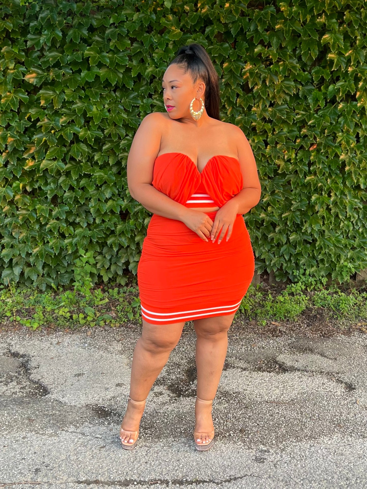 Orange Ebone Skirt Set
