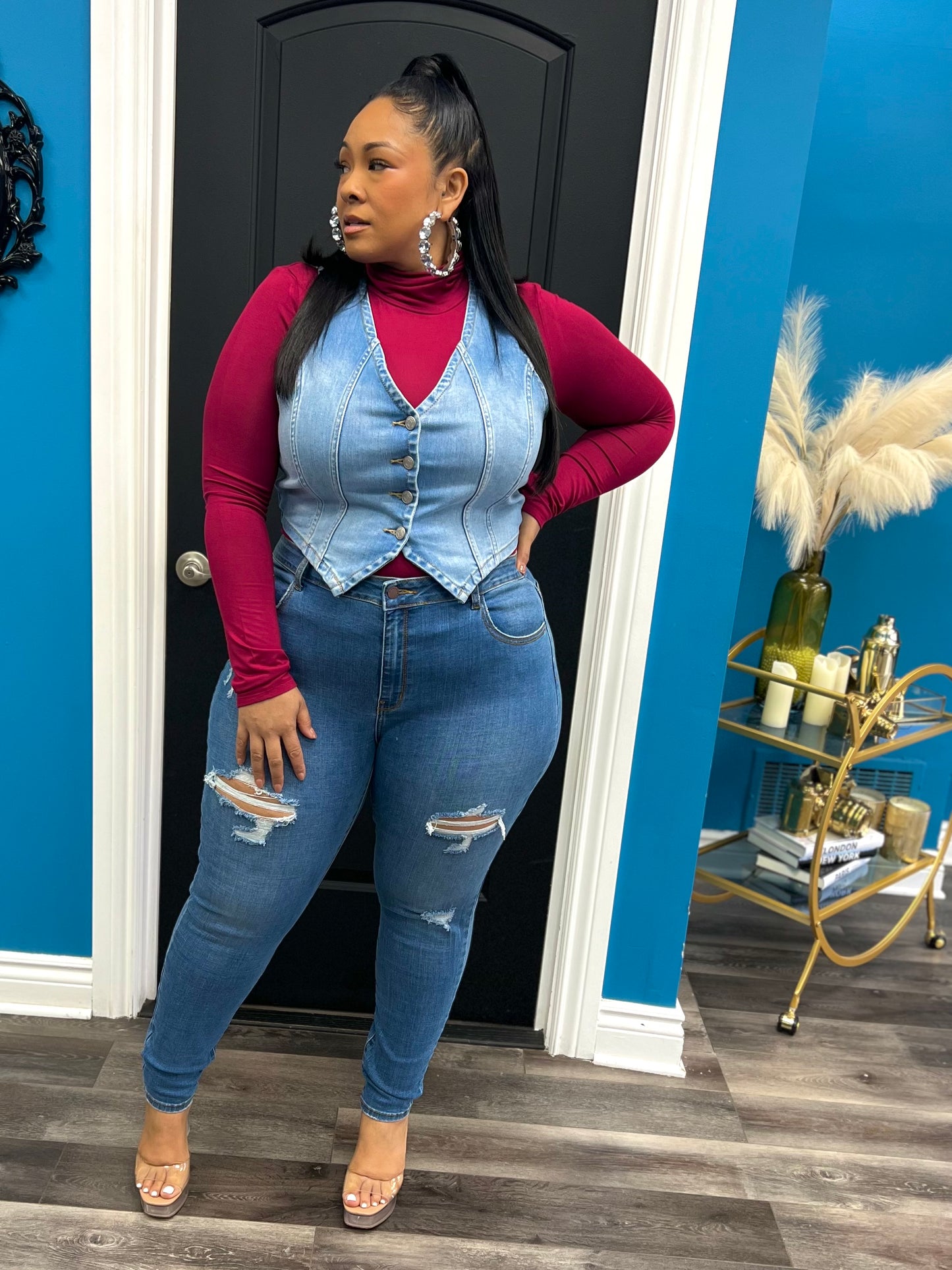 Wine Basic Turtleneck Top