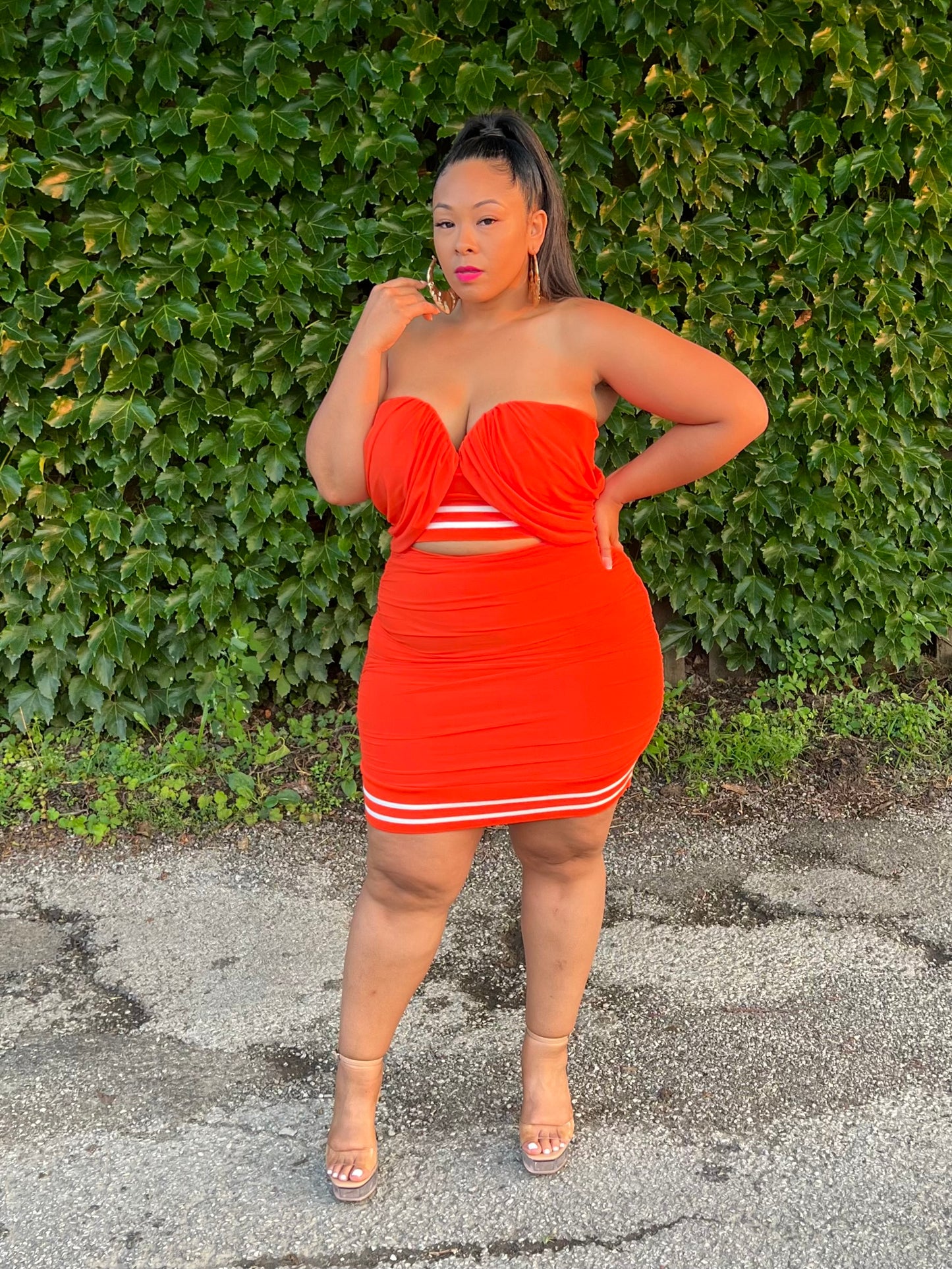 Orange Ebone Skirt Set