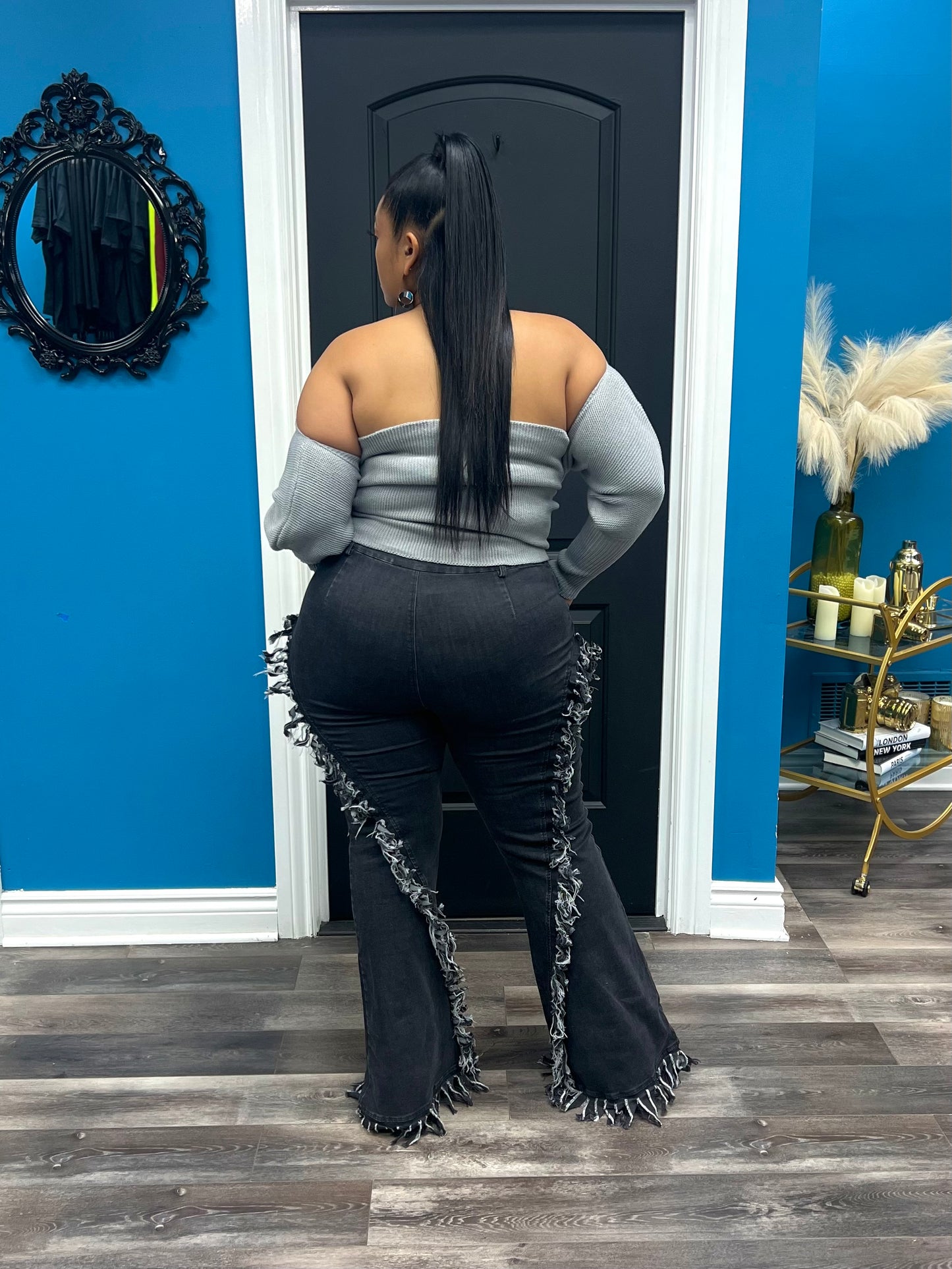 Grey Fringed Benefits Jeans