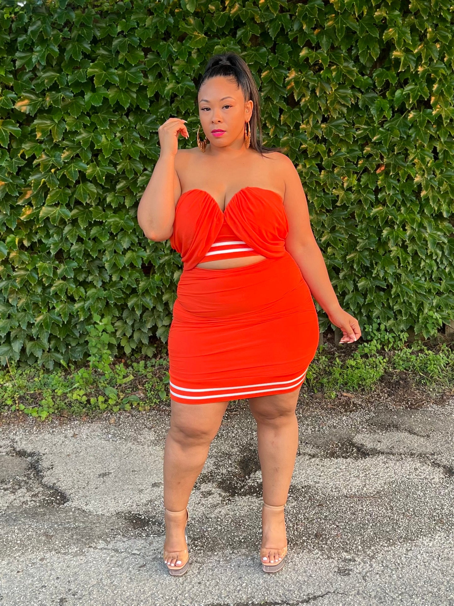 Orange Ebone Skirt Set