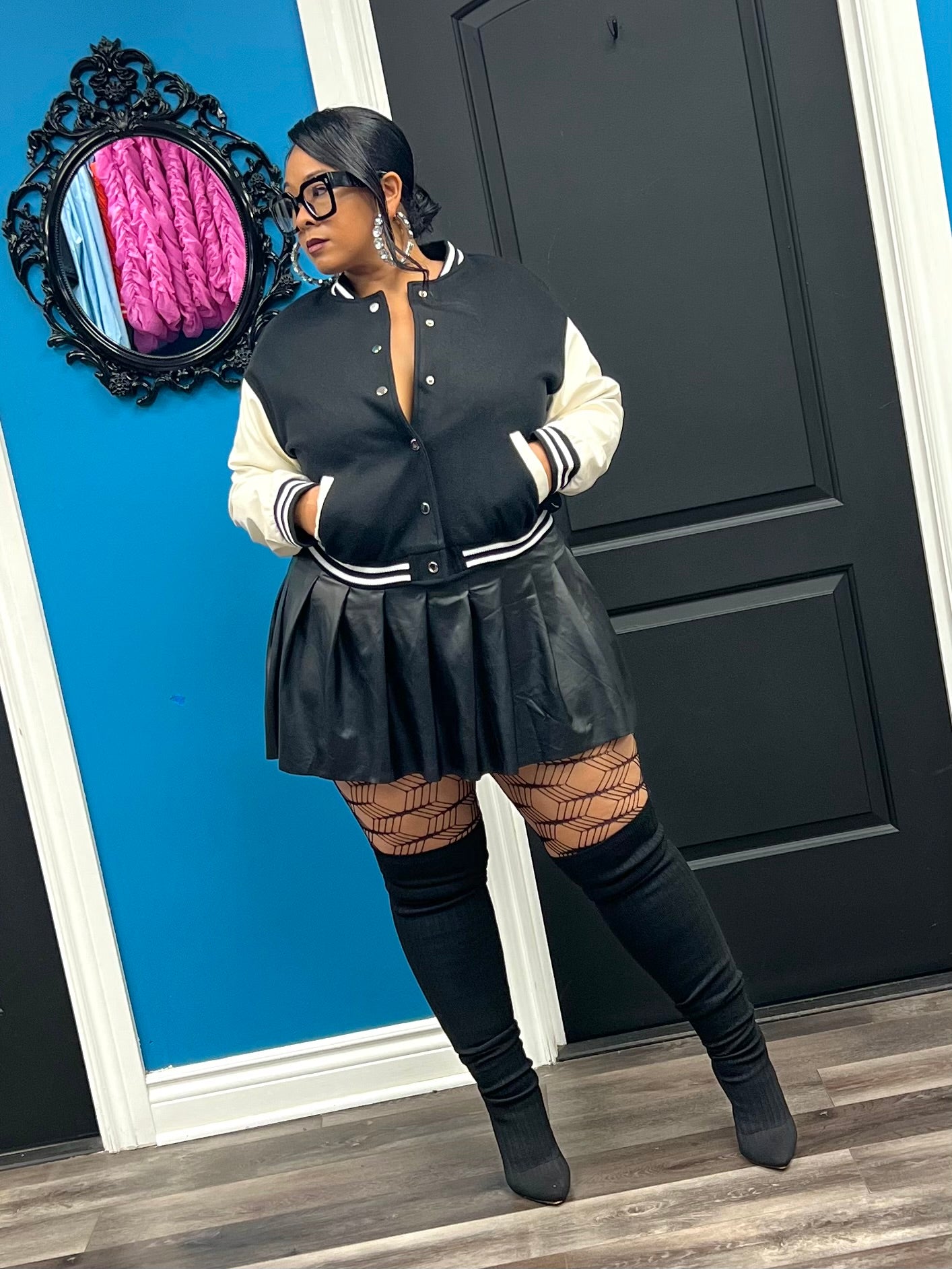 Black Faux Leather Skater Skirt