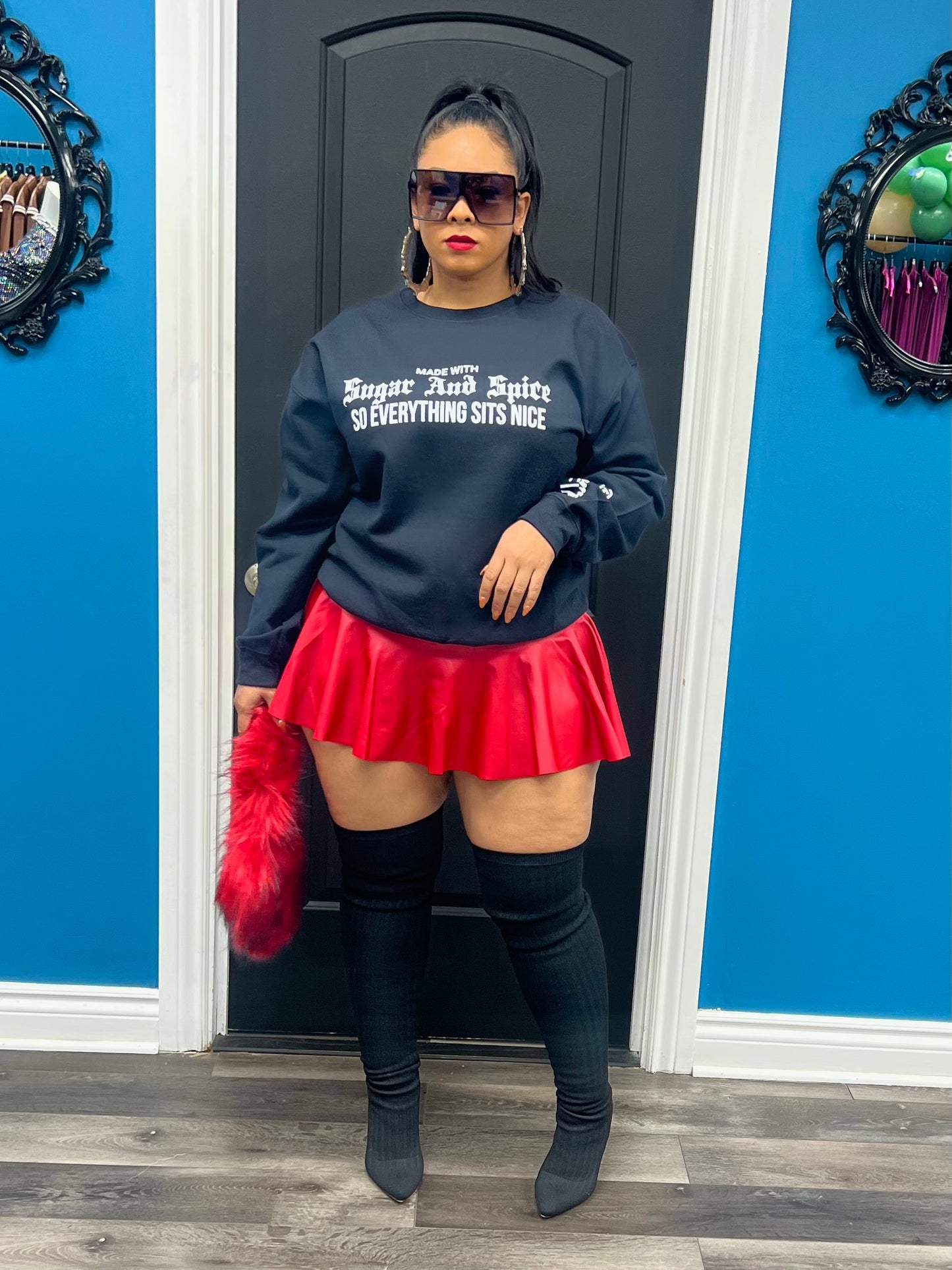 Red Faux Leather Mini Skater Skort