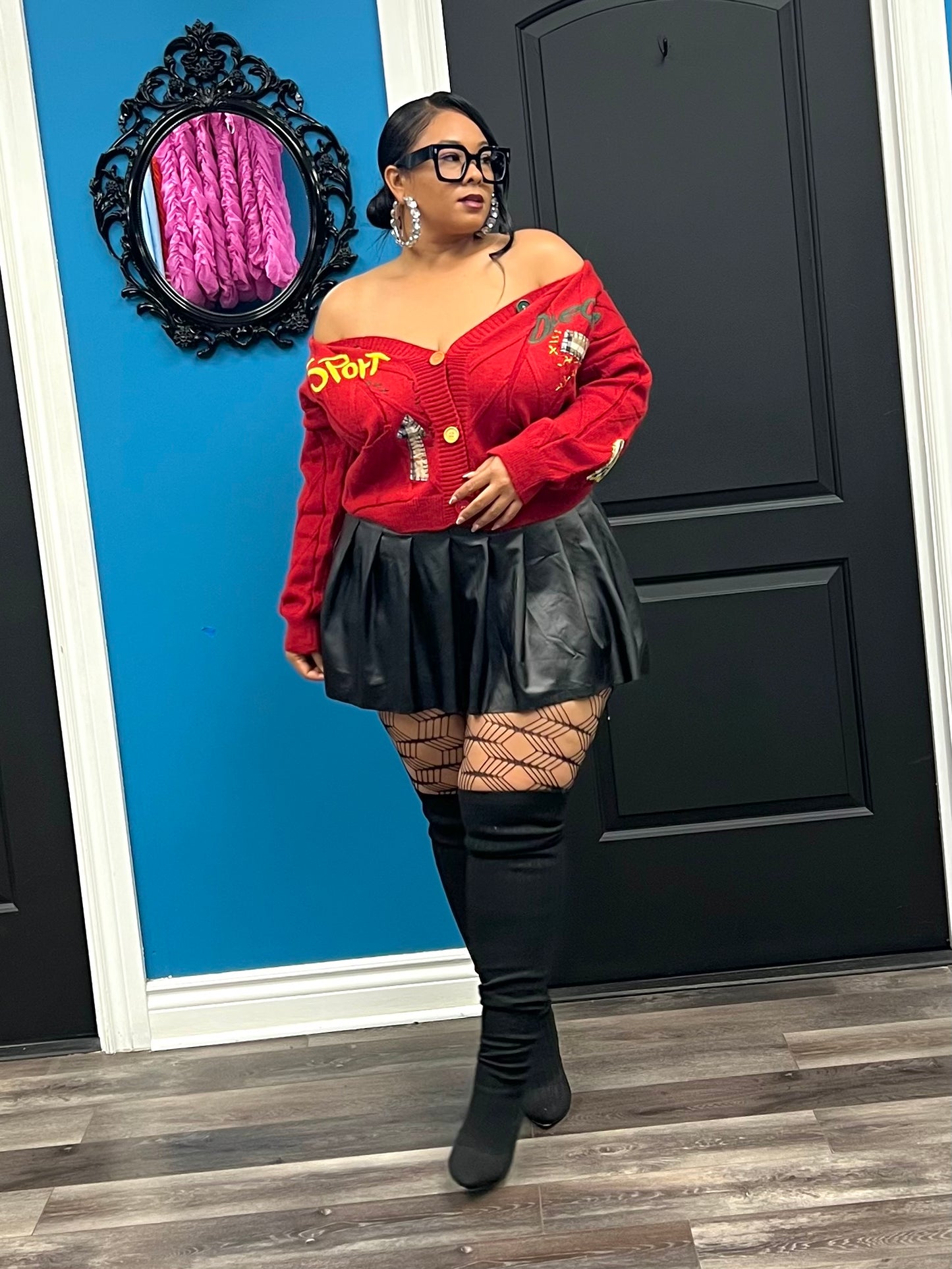 Black Faux Leather Skater Skirt