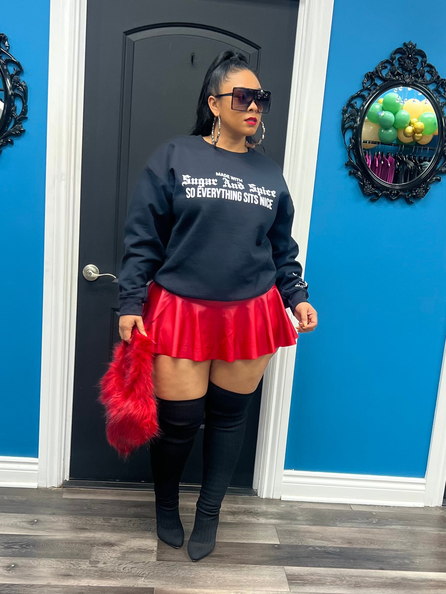 Red Faux Leather Mini Skater Skort