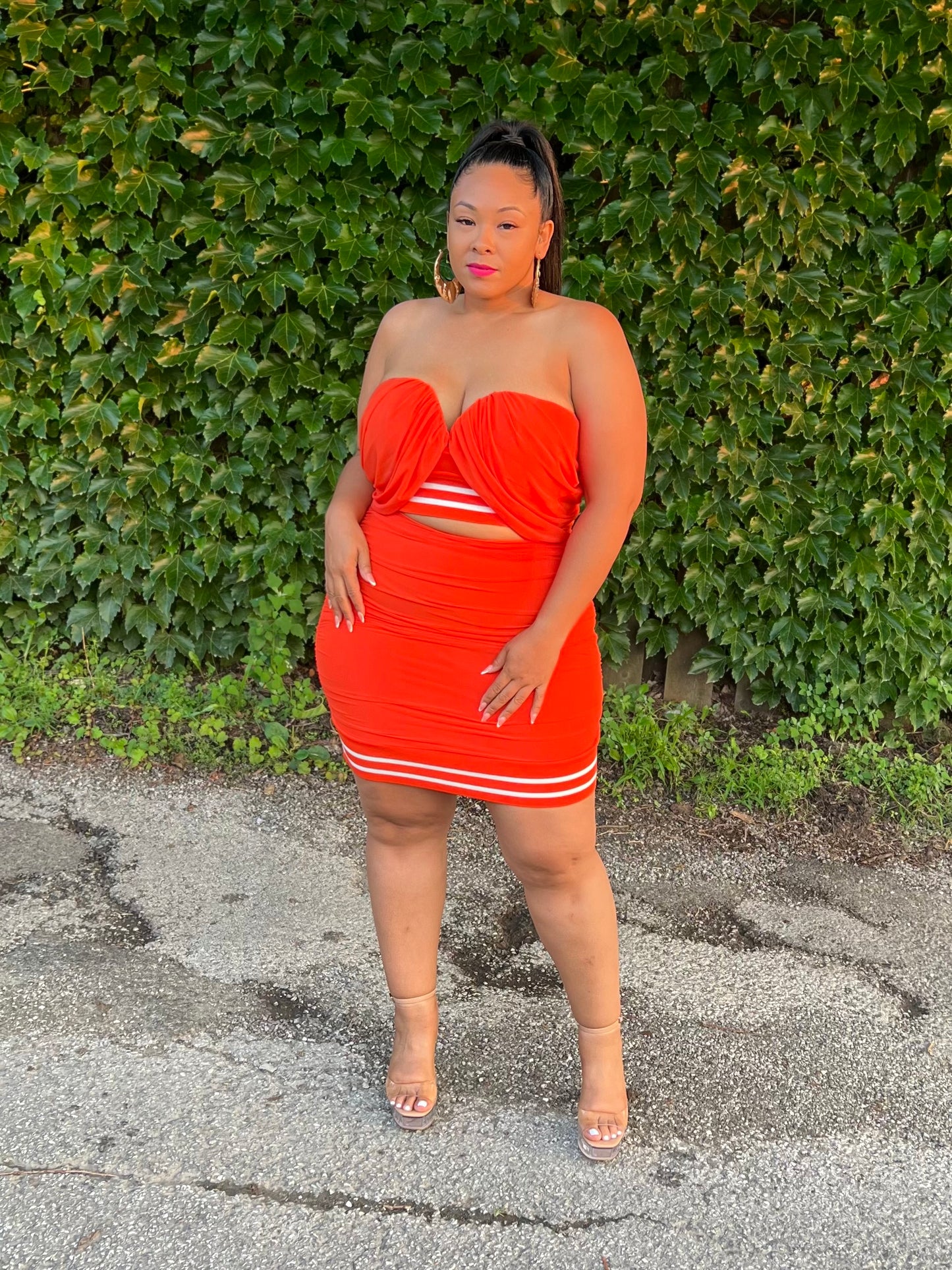 Orange Ebone Skirt Set