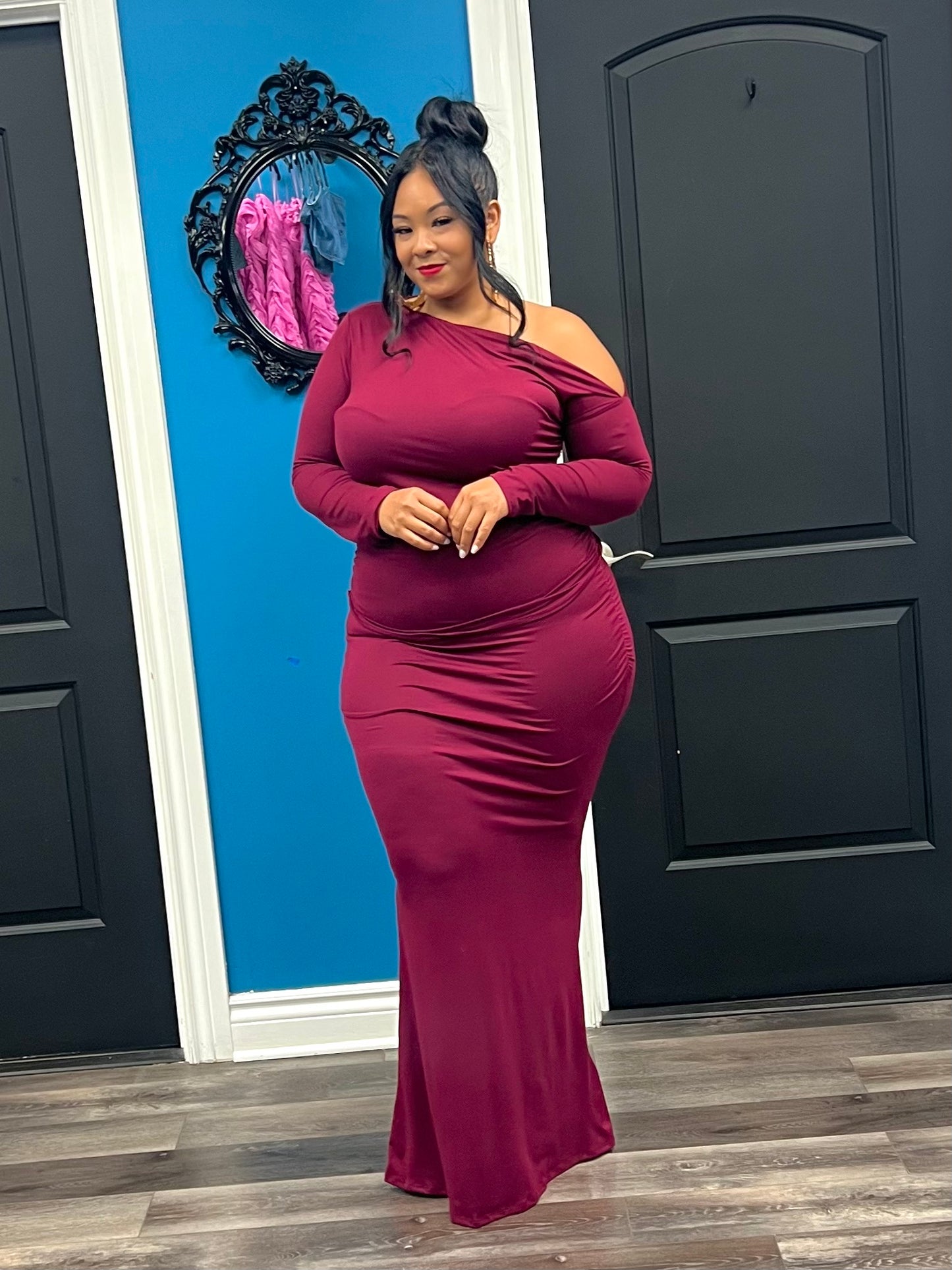 Wine Assatta Skirt Set
