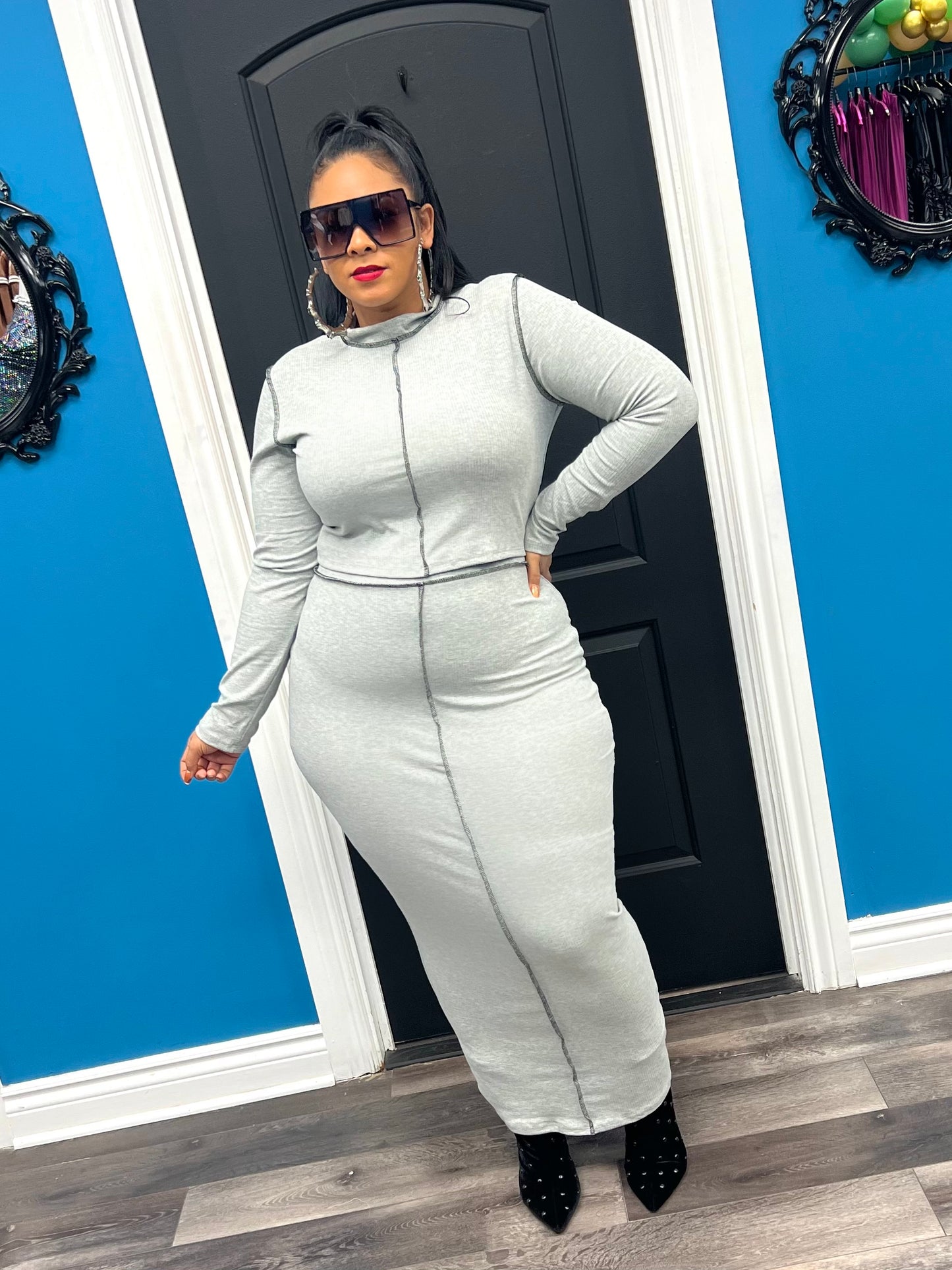 Grey Baddie Skirt Set