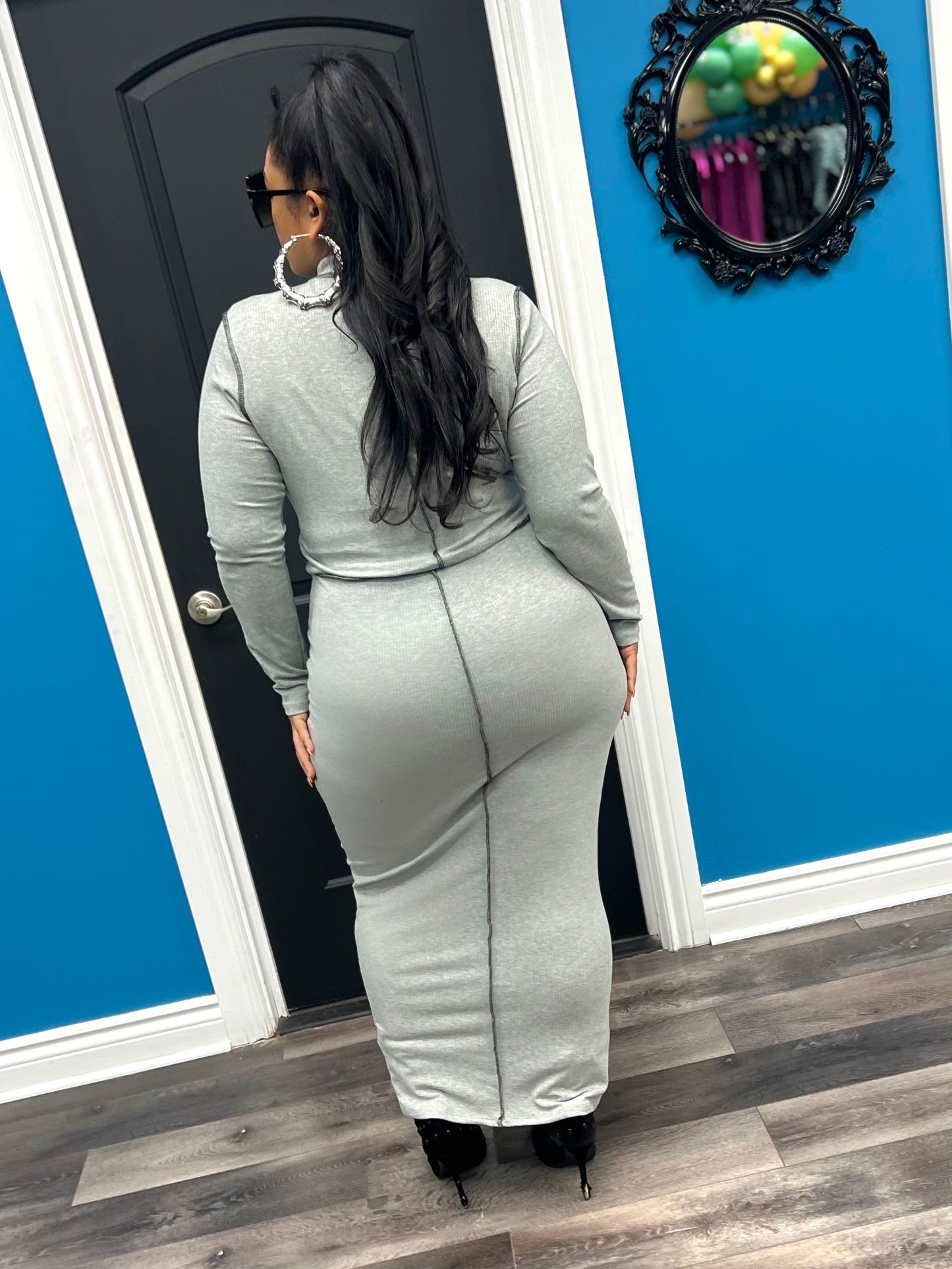 Grey Baddie Skirt Set