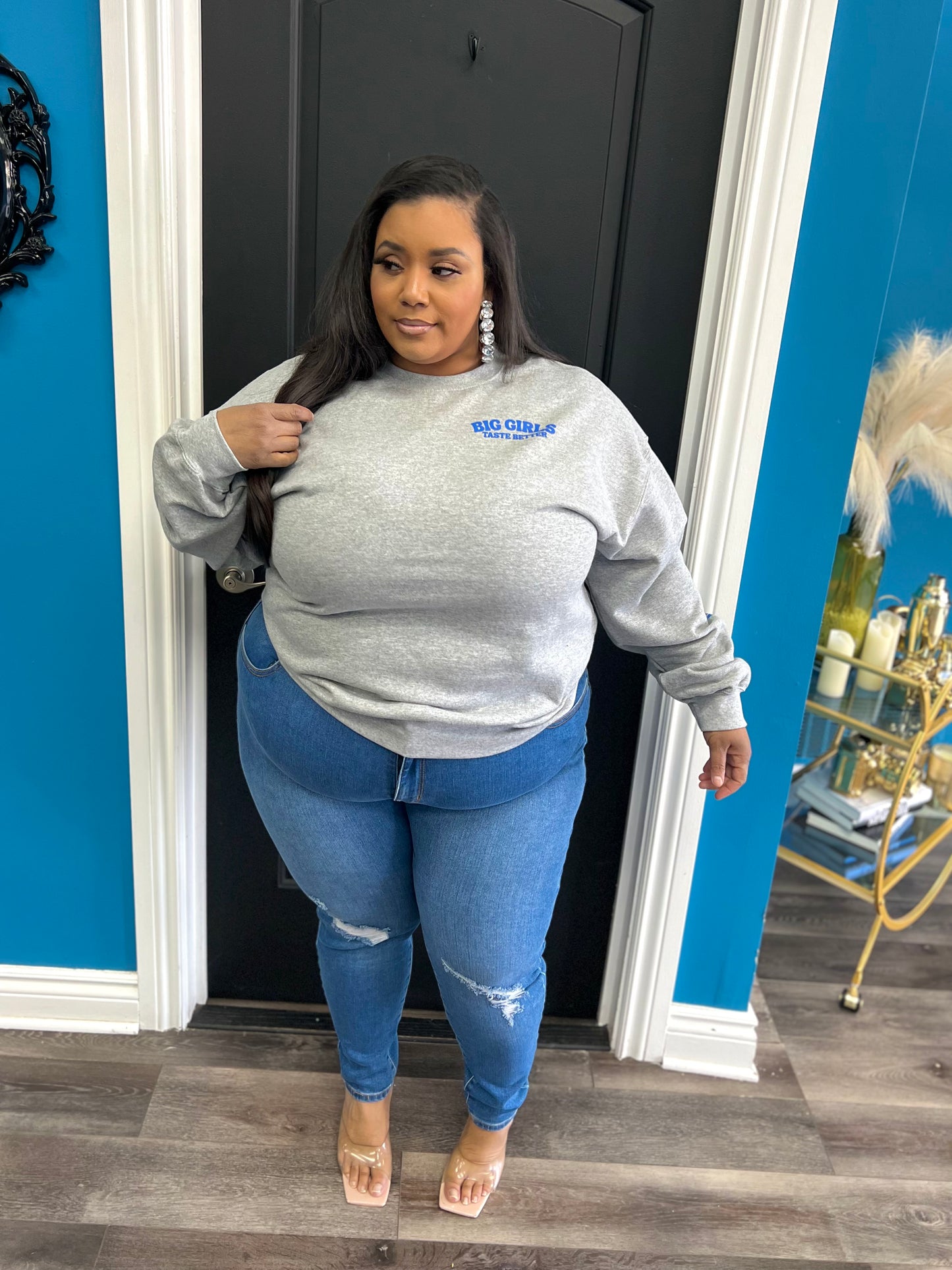 Grey/Royal BIG Girls Taste Better Crewneck