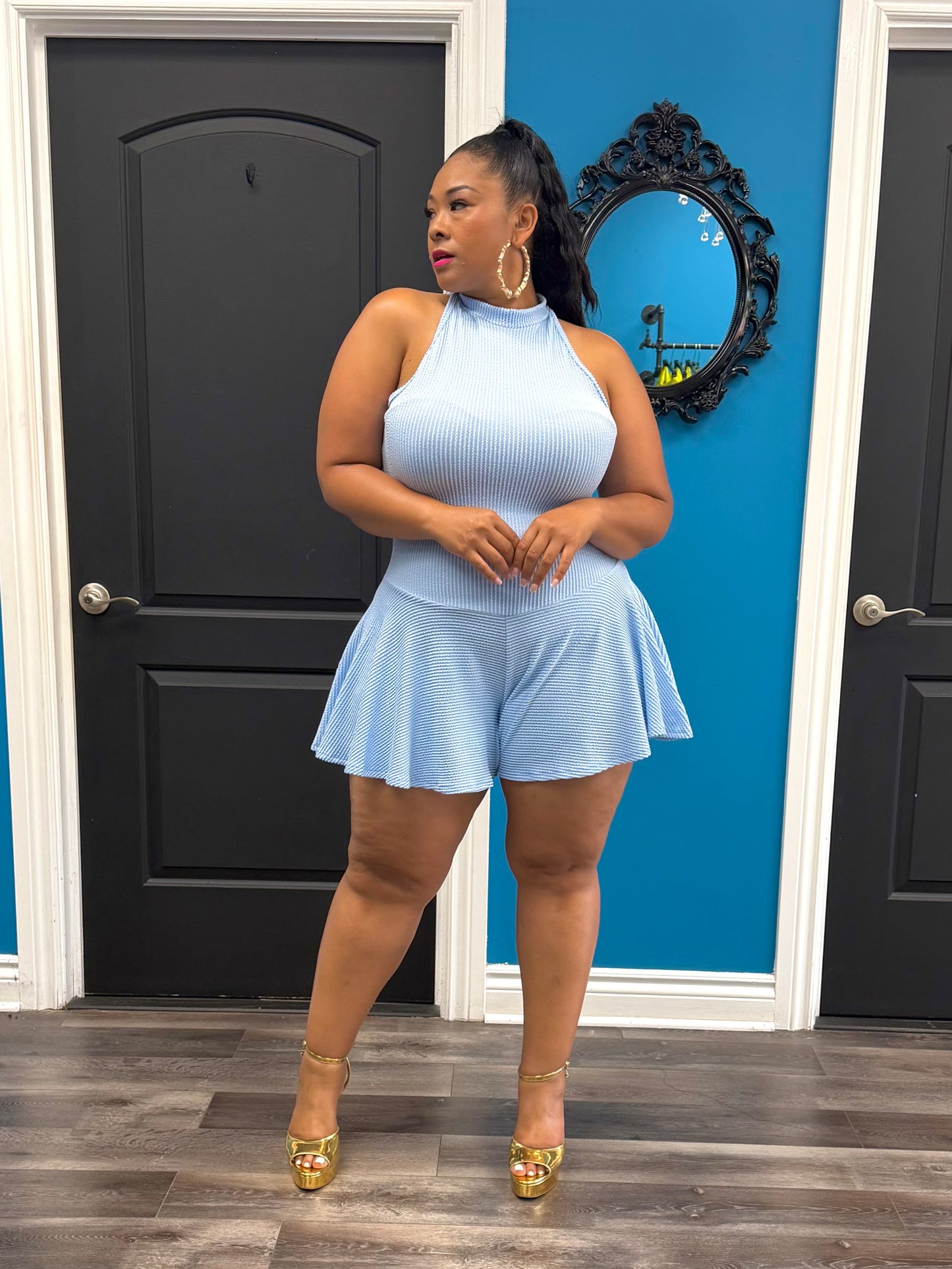 Blue Chrissy Skater Romper