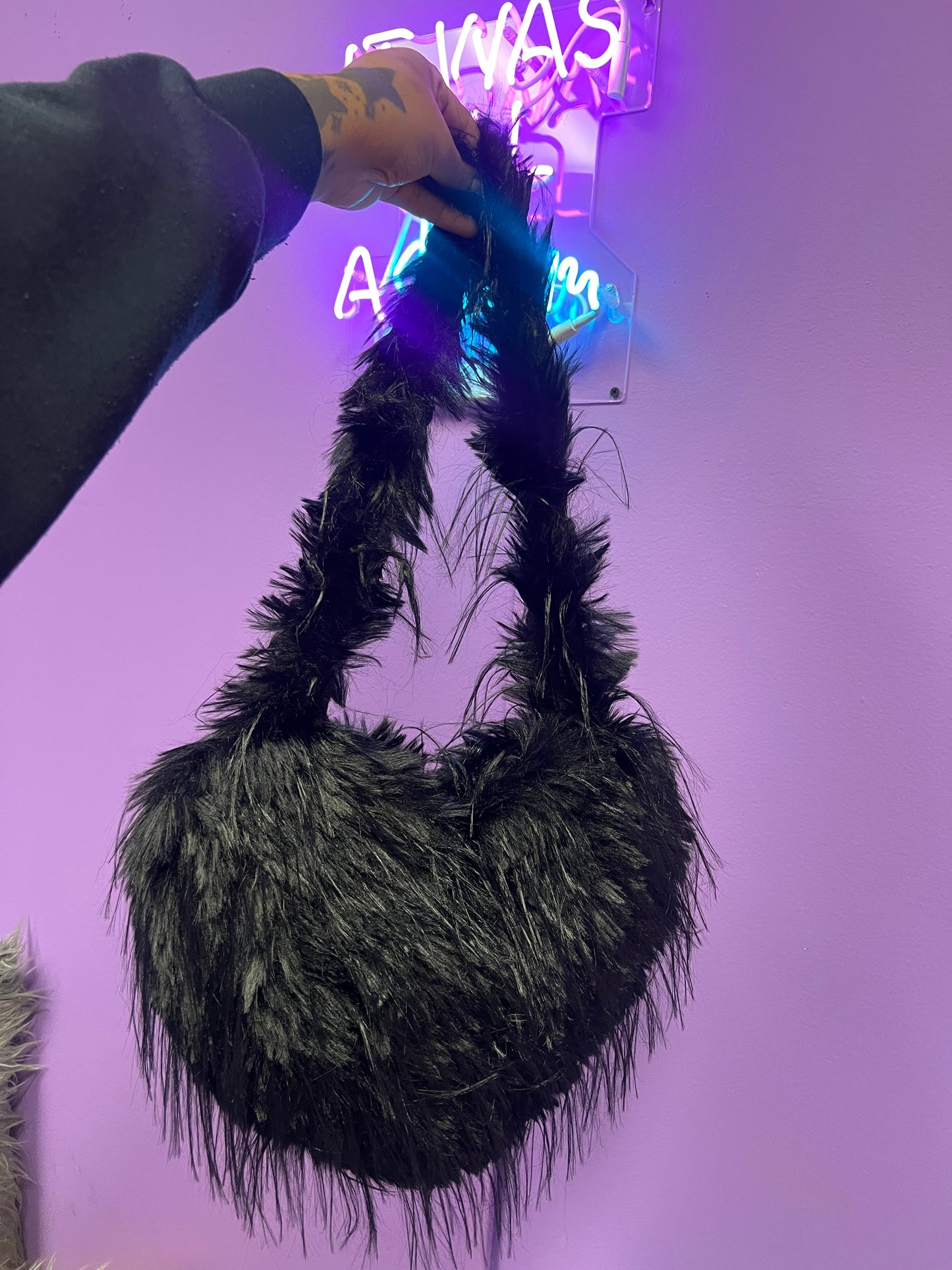Black Hearts Fur Crossbody Bag