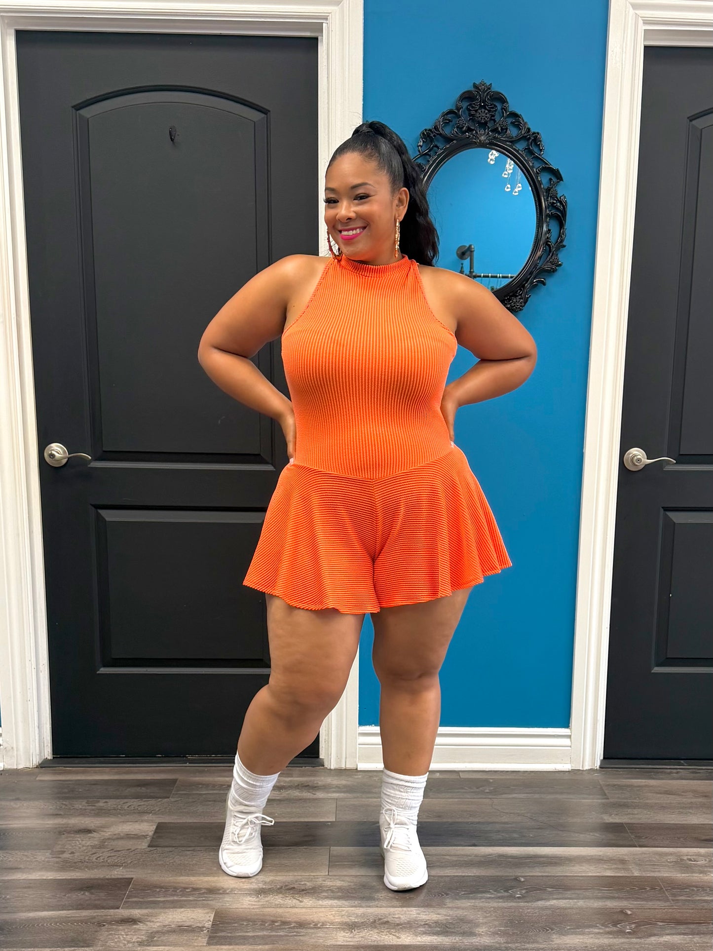 Orange Chrissy Skater Romper