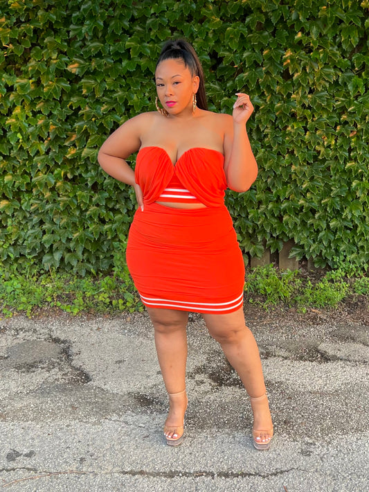 Orange Ebone Skirt Set