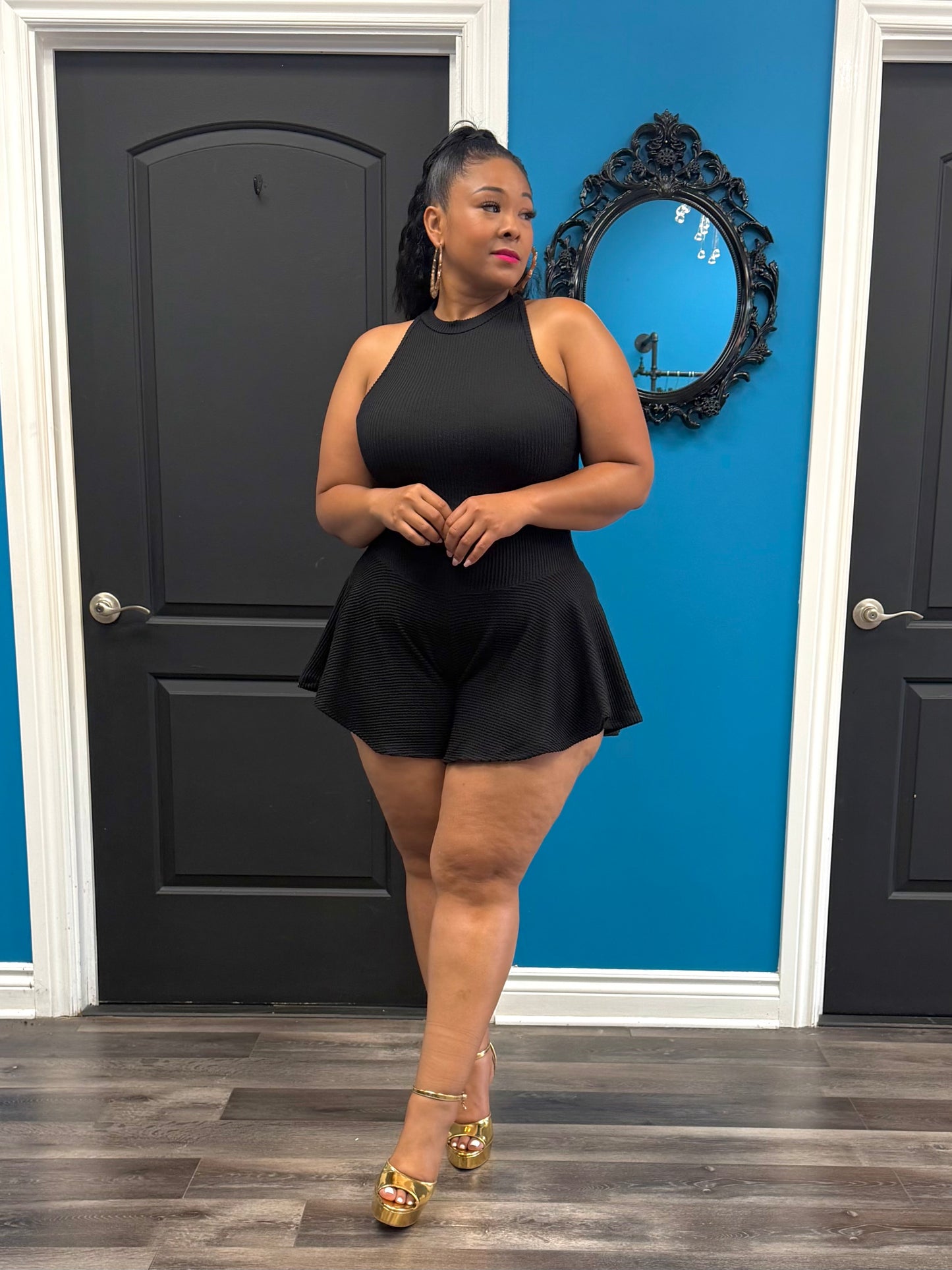 Black Chrissy Skater Romper