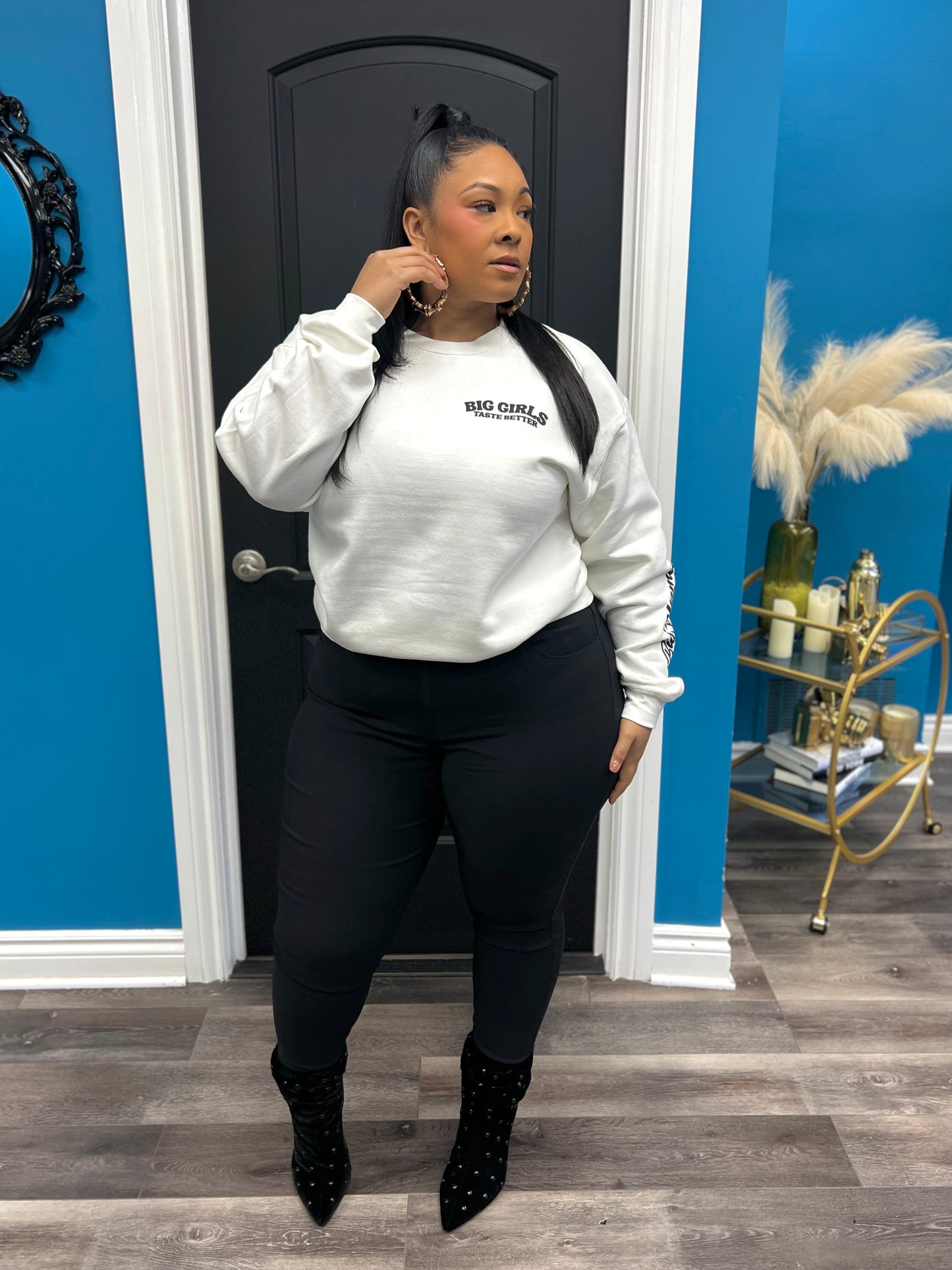 White BIG Girls Taste Better Crewneck