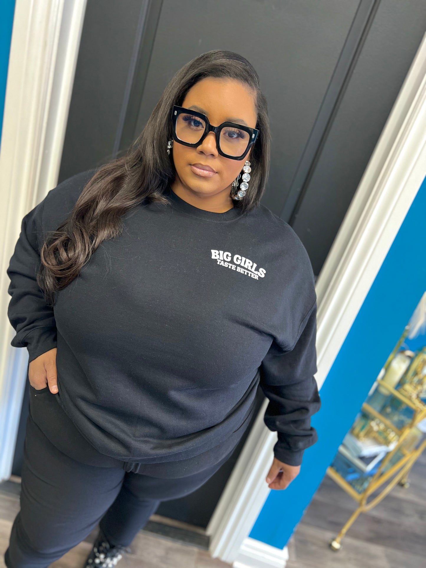 Black BIG Girls Taste Better Crewneck