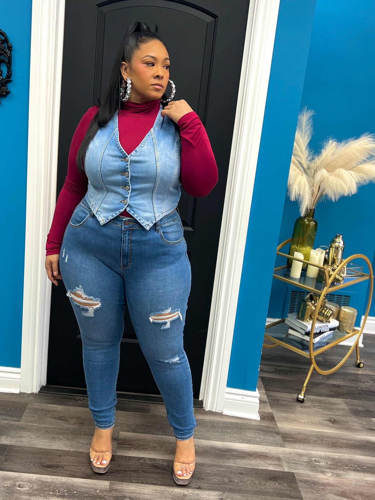 Wine Basic Turtleneck Top