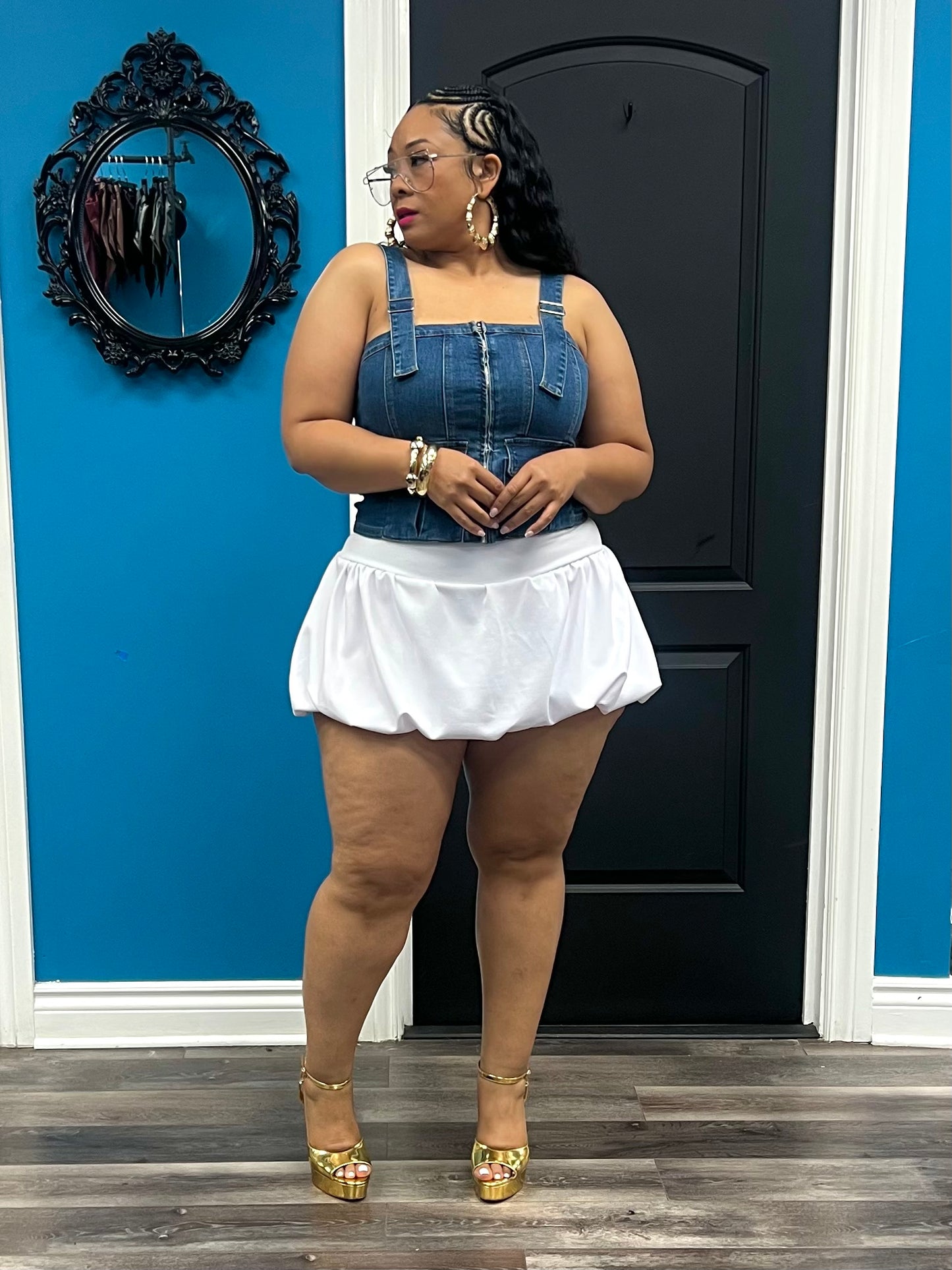 White Bubbles Skater Skort