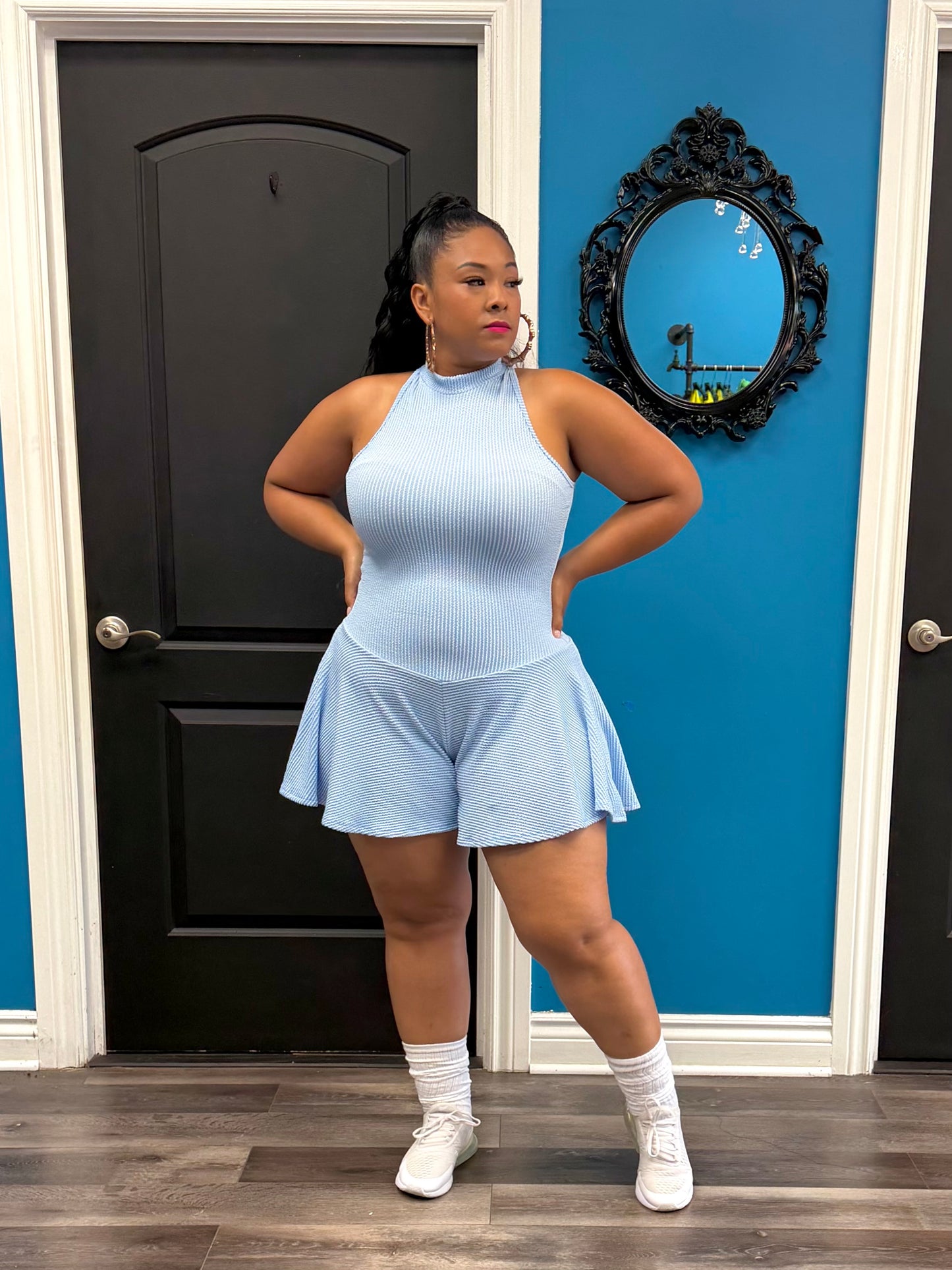 Blue Chrissy Skater Romper