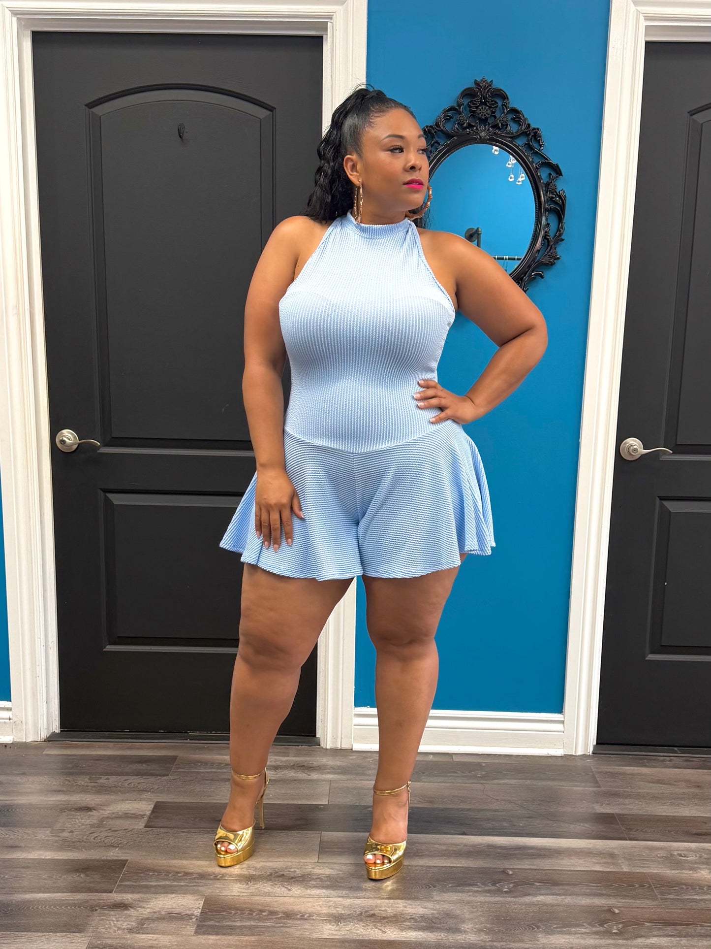 Blue Chrissy Skater Romper