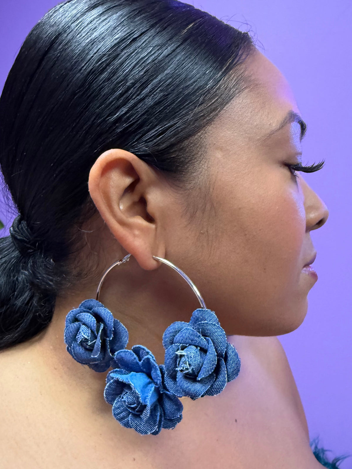 Silver Denim Bouquet Hoops