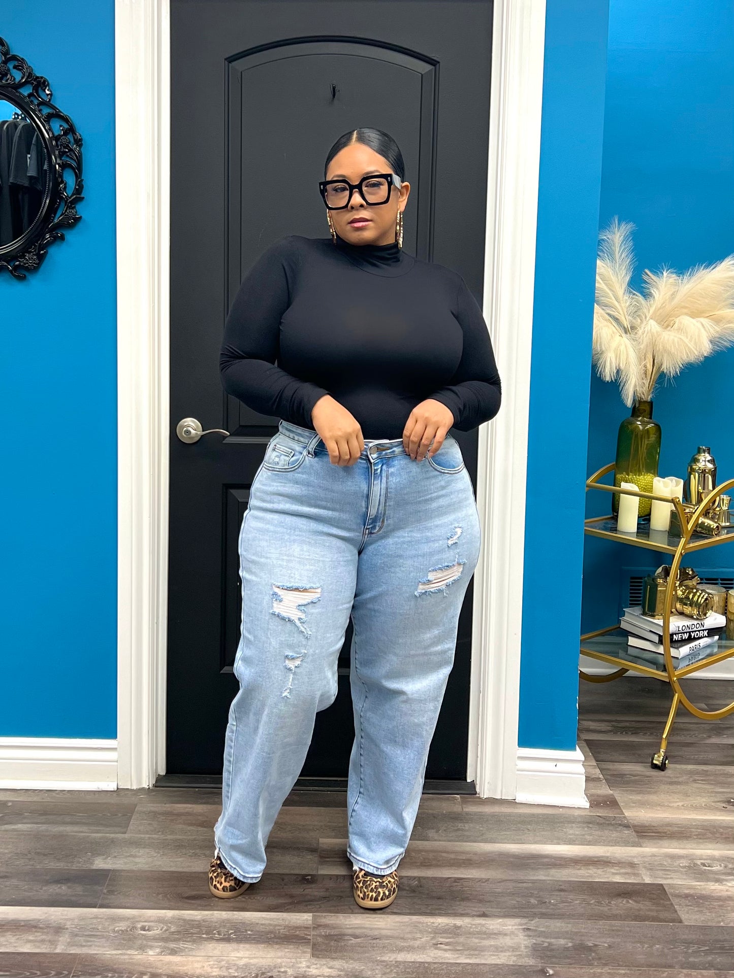 Black Basic Turtleneck Top