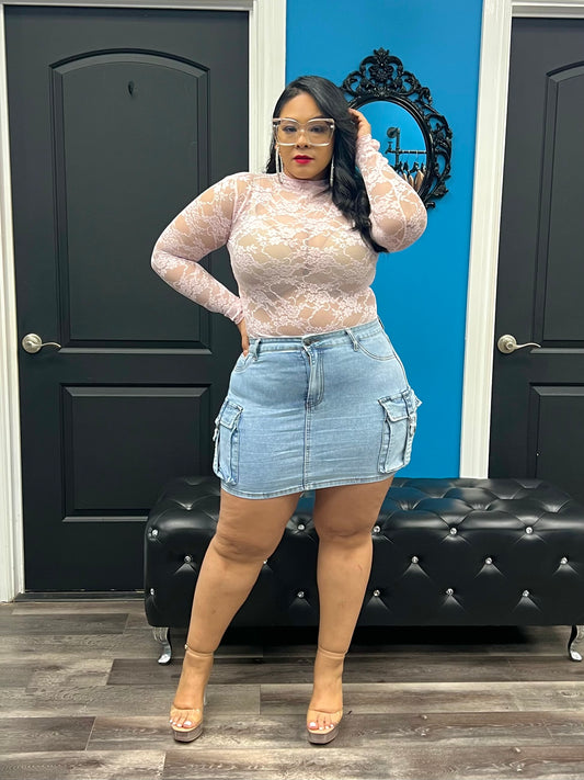 Denim Cargo Mini Skirt