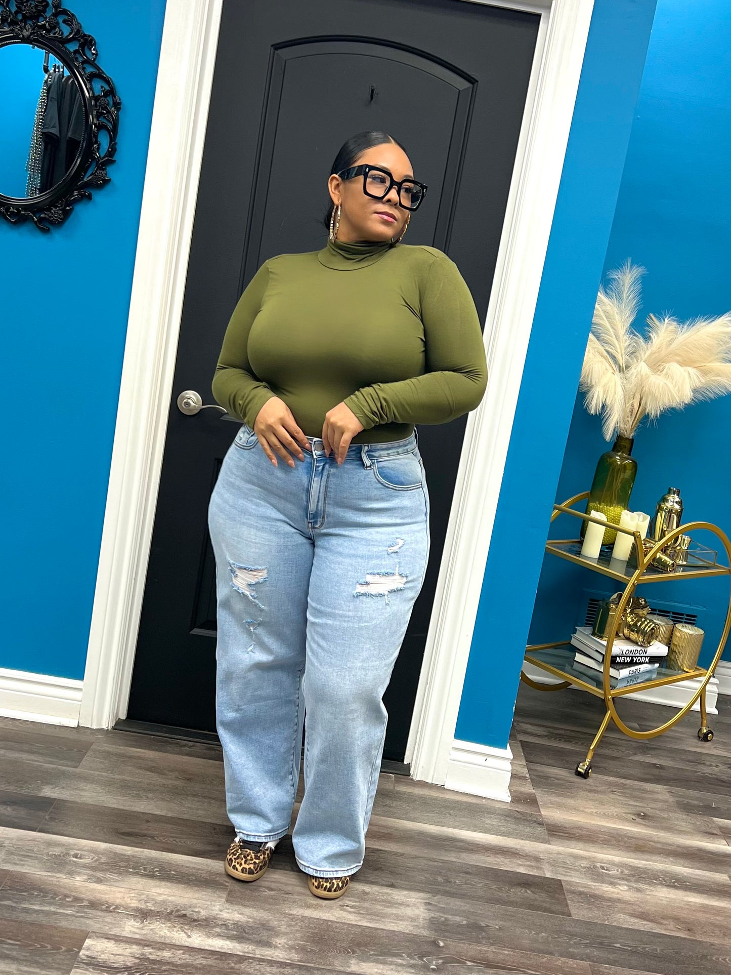 Olive Basic Turtleneck Top