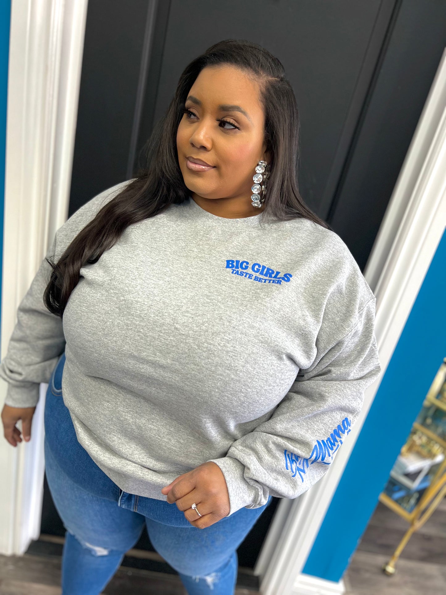 Grey/Royal BIG Girls Taste Better Crewneck