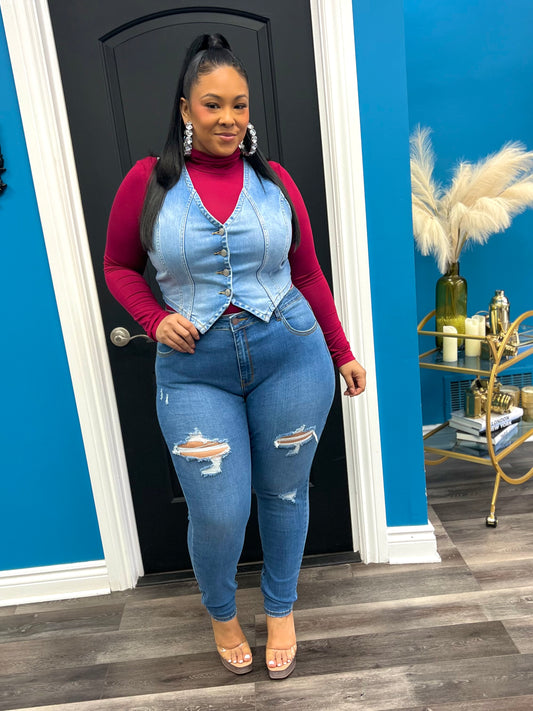 Wine Basic Turtleneck Top