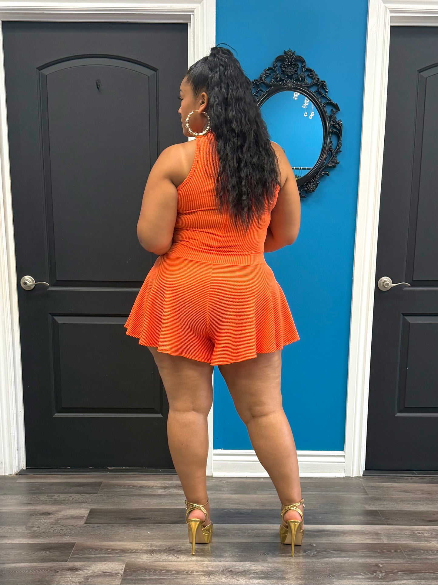 Orange Chrissy Skater Romper