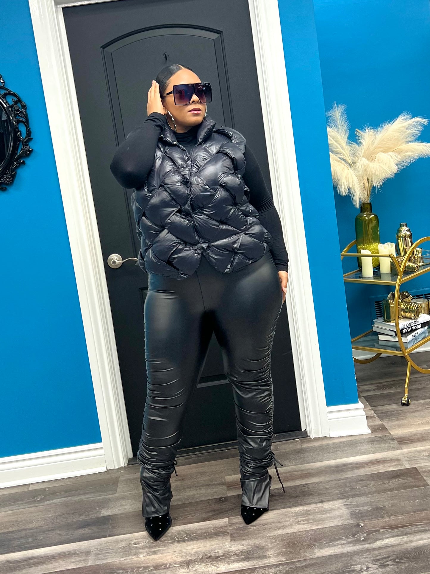 Black Waffles Vest Jacket