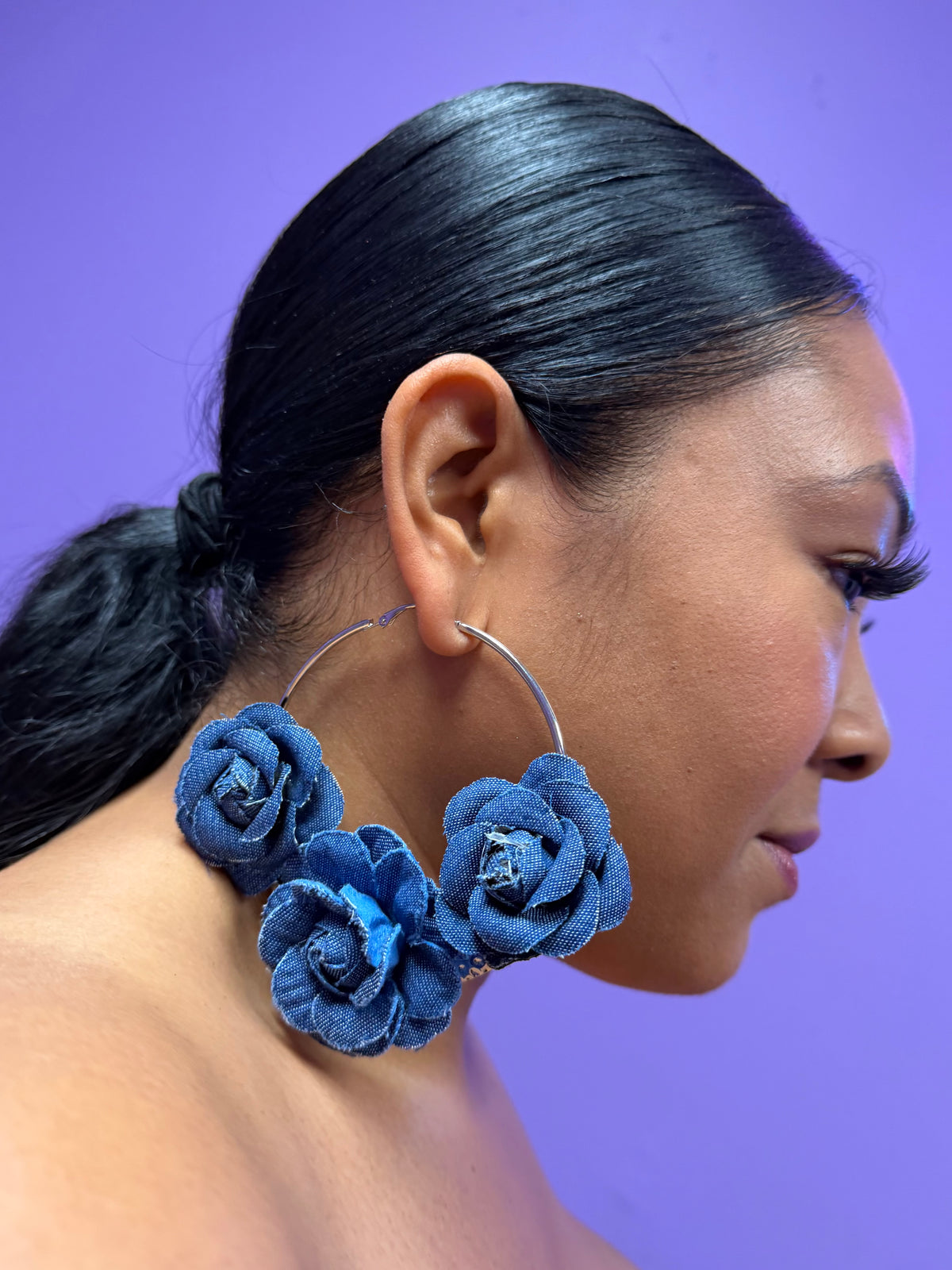 Silver Denim Bouquet Hoops