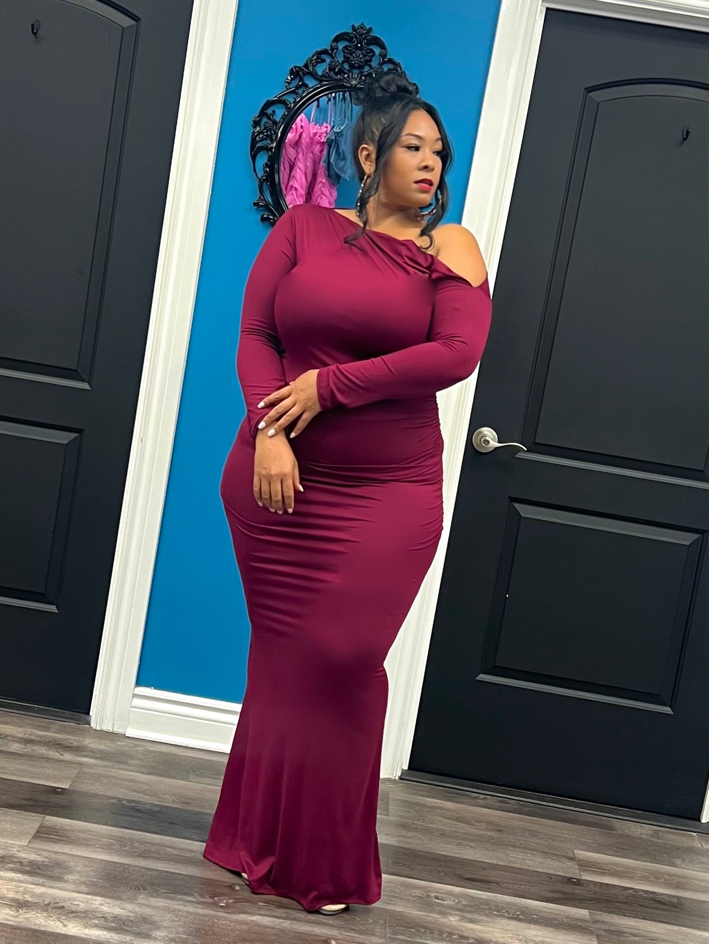 Wine Assatta Skirt Set