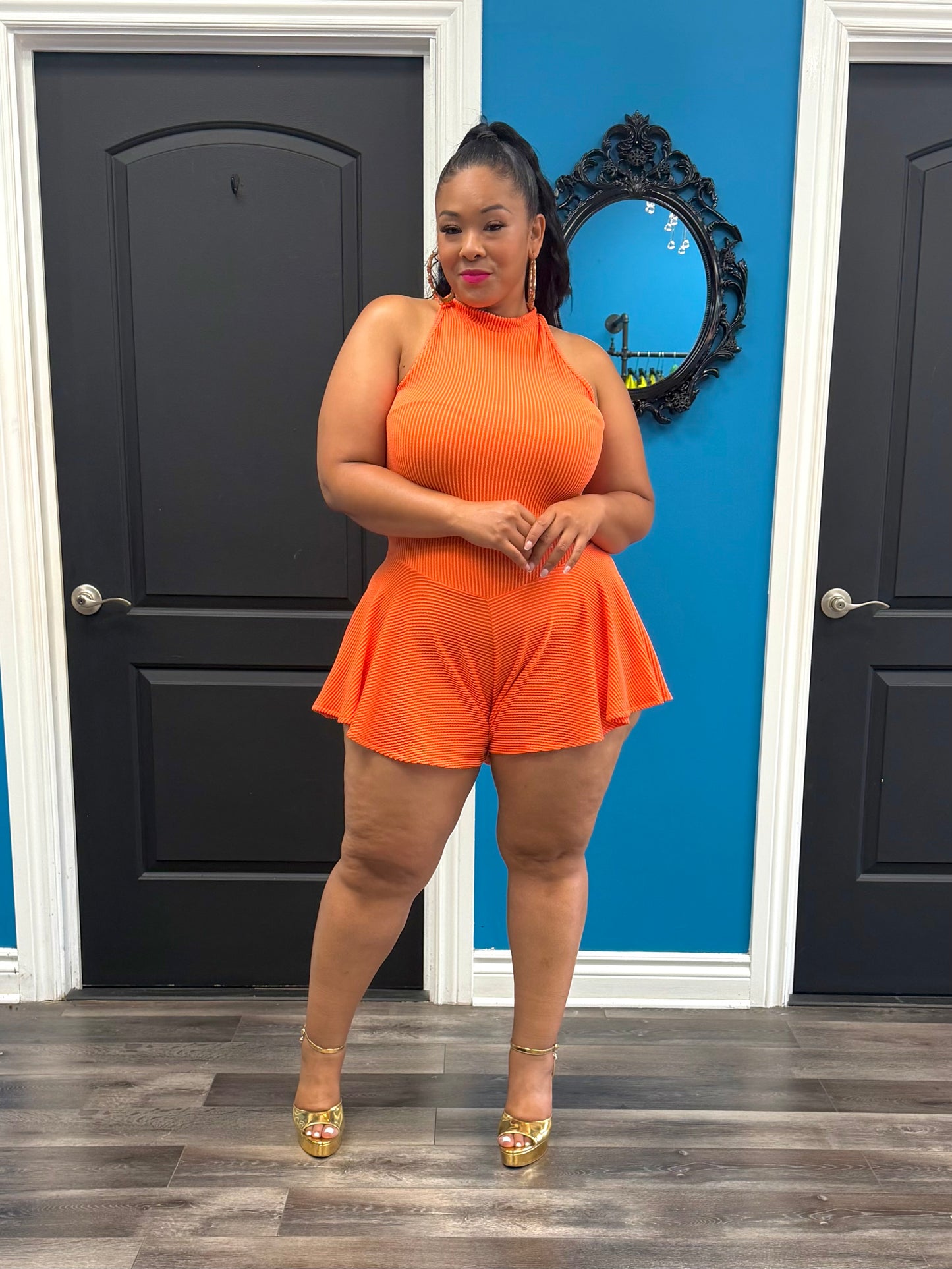Orange Chrissy Skater Romper