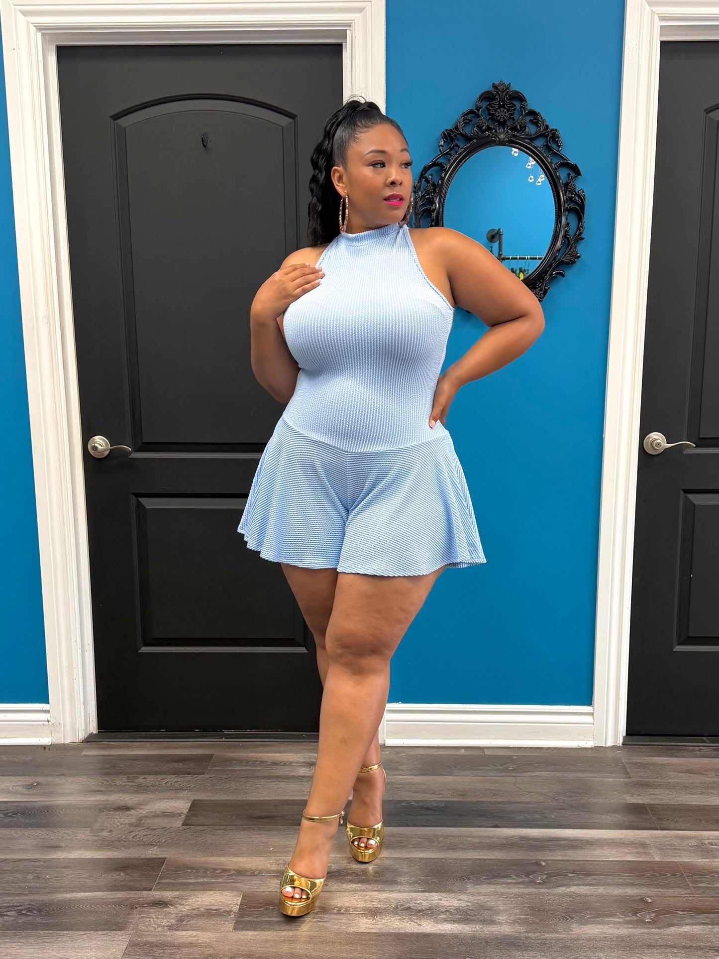 Blue Chrissy Skater Romper