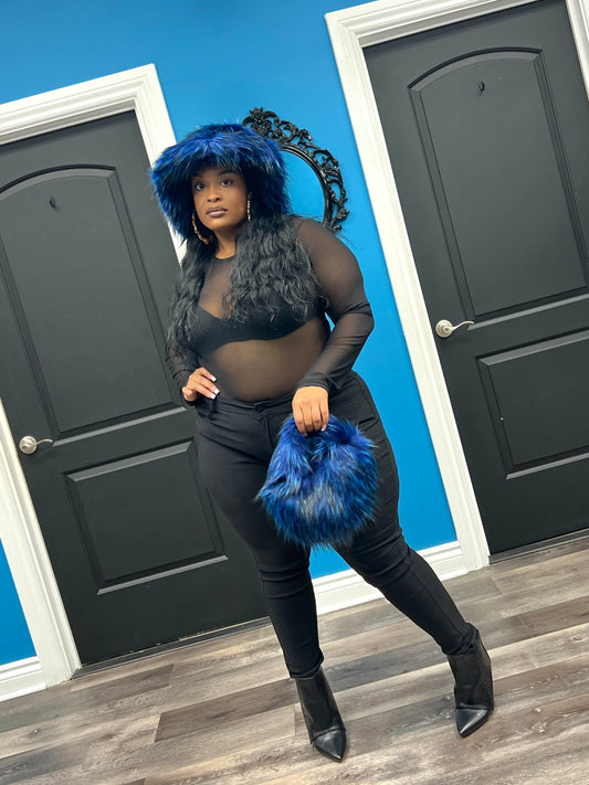 Blue Alpine Fur Hat Set