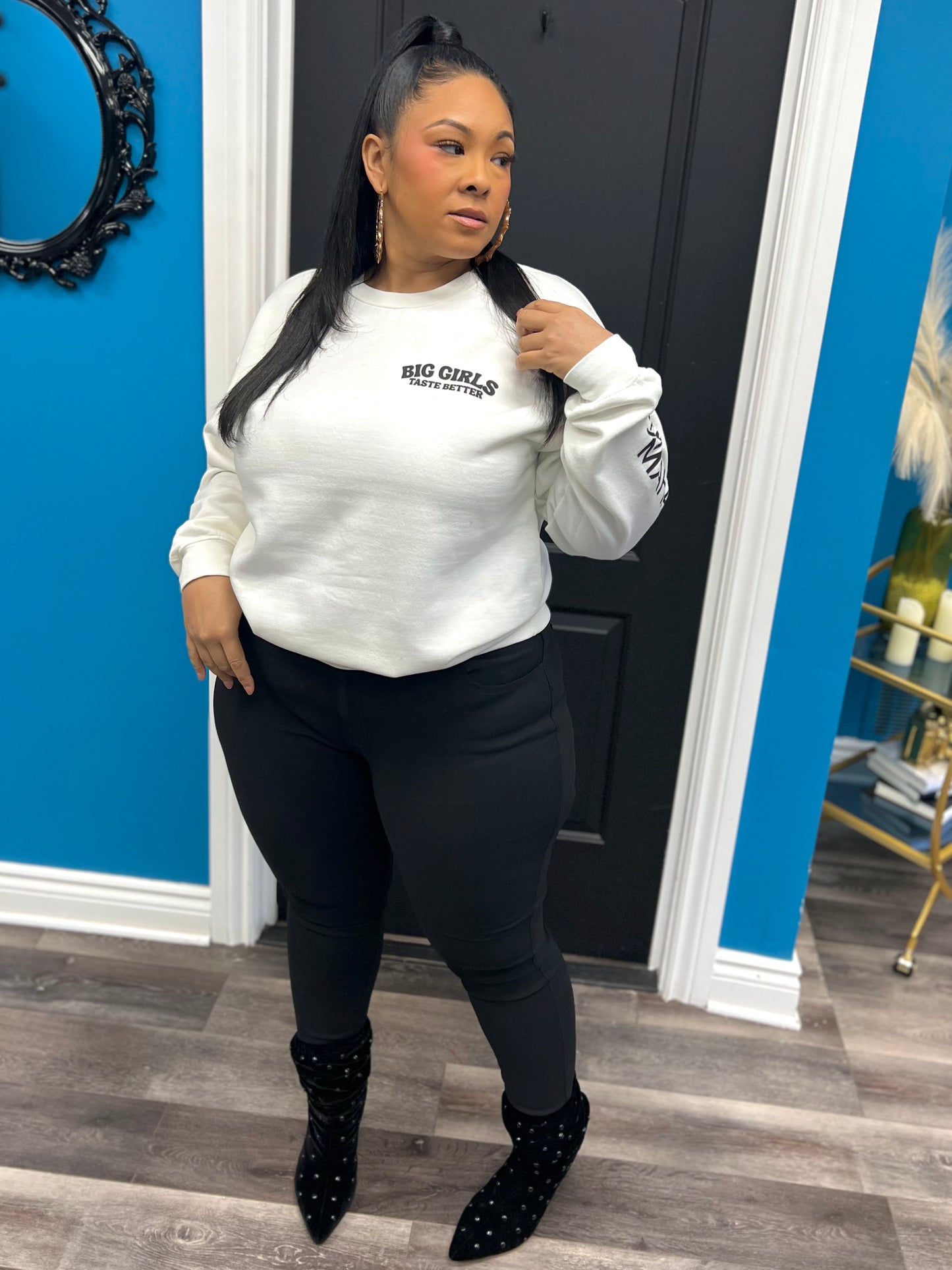 White BIG Girls Taste Better Crewneck