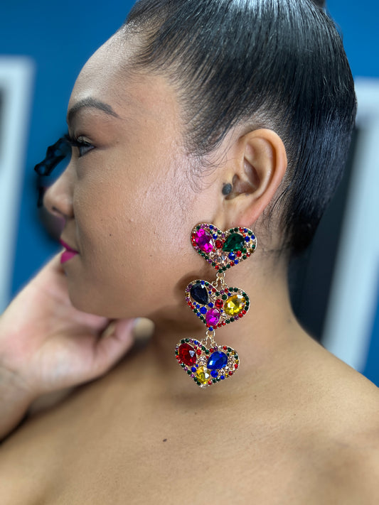 Multi Color Heart Drop Earrings