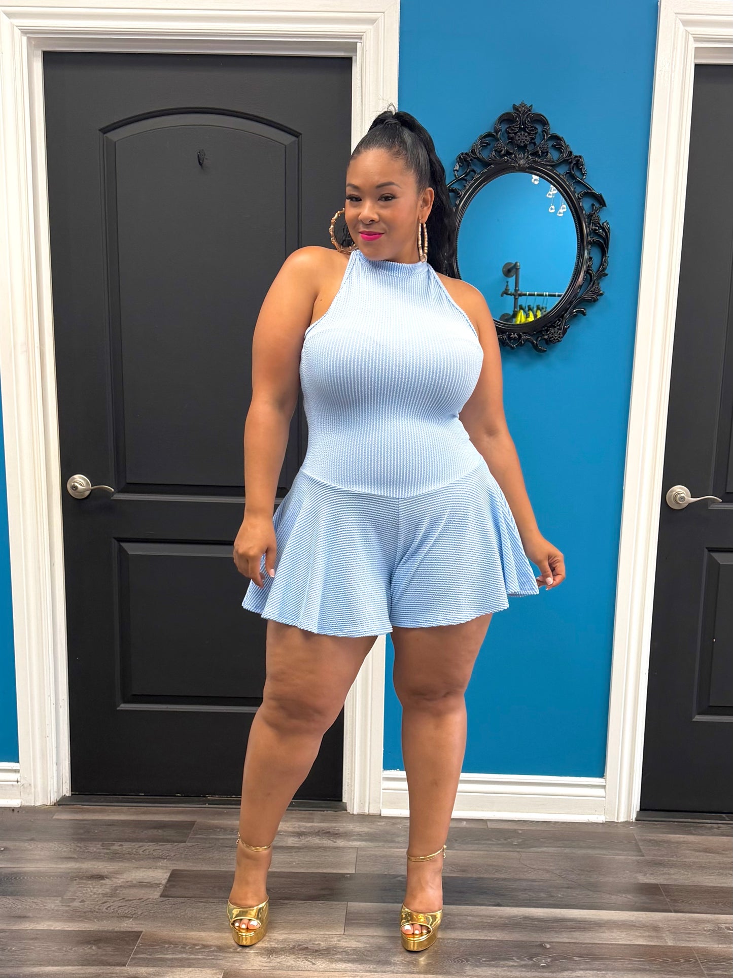 Blue Chrissy Skater Romper