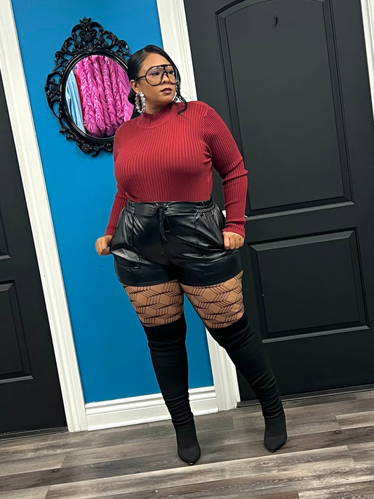 Wine Mock Neck Top