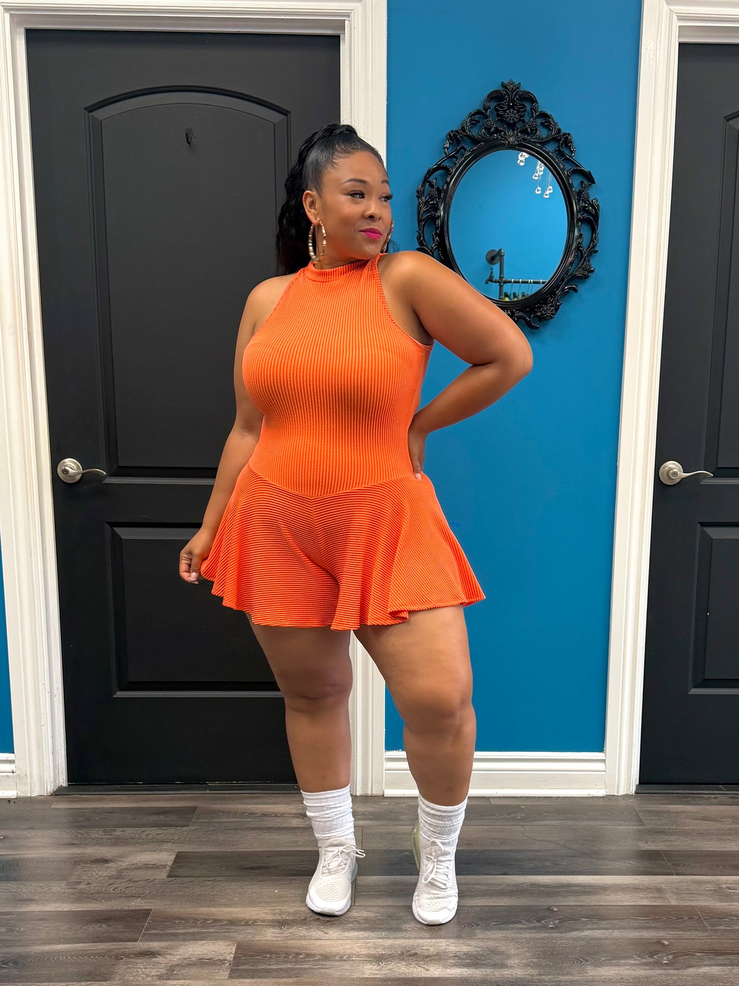 Orange Chrissy Skater Romper