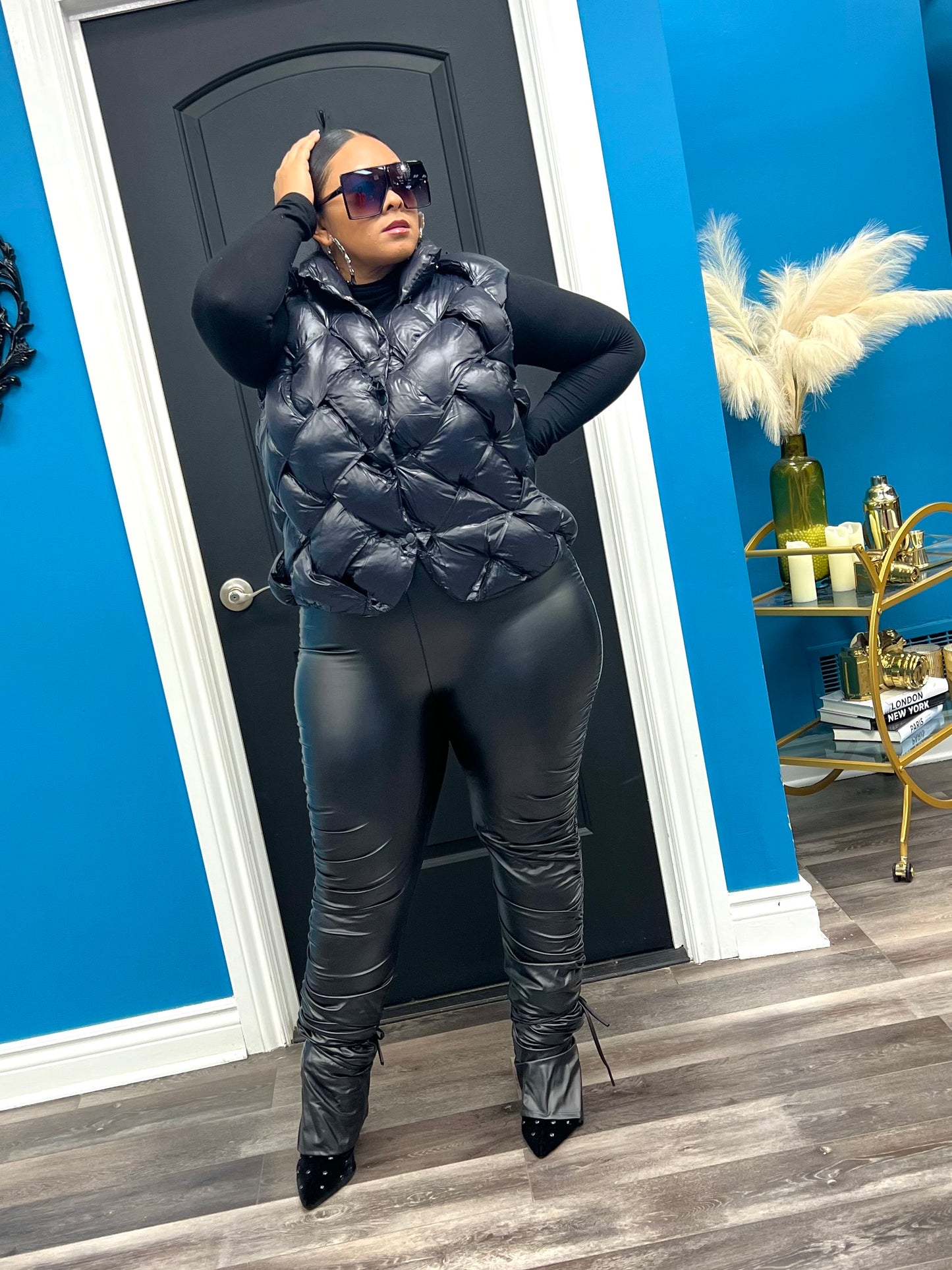 Black Waffles Vest Jacket