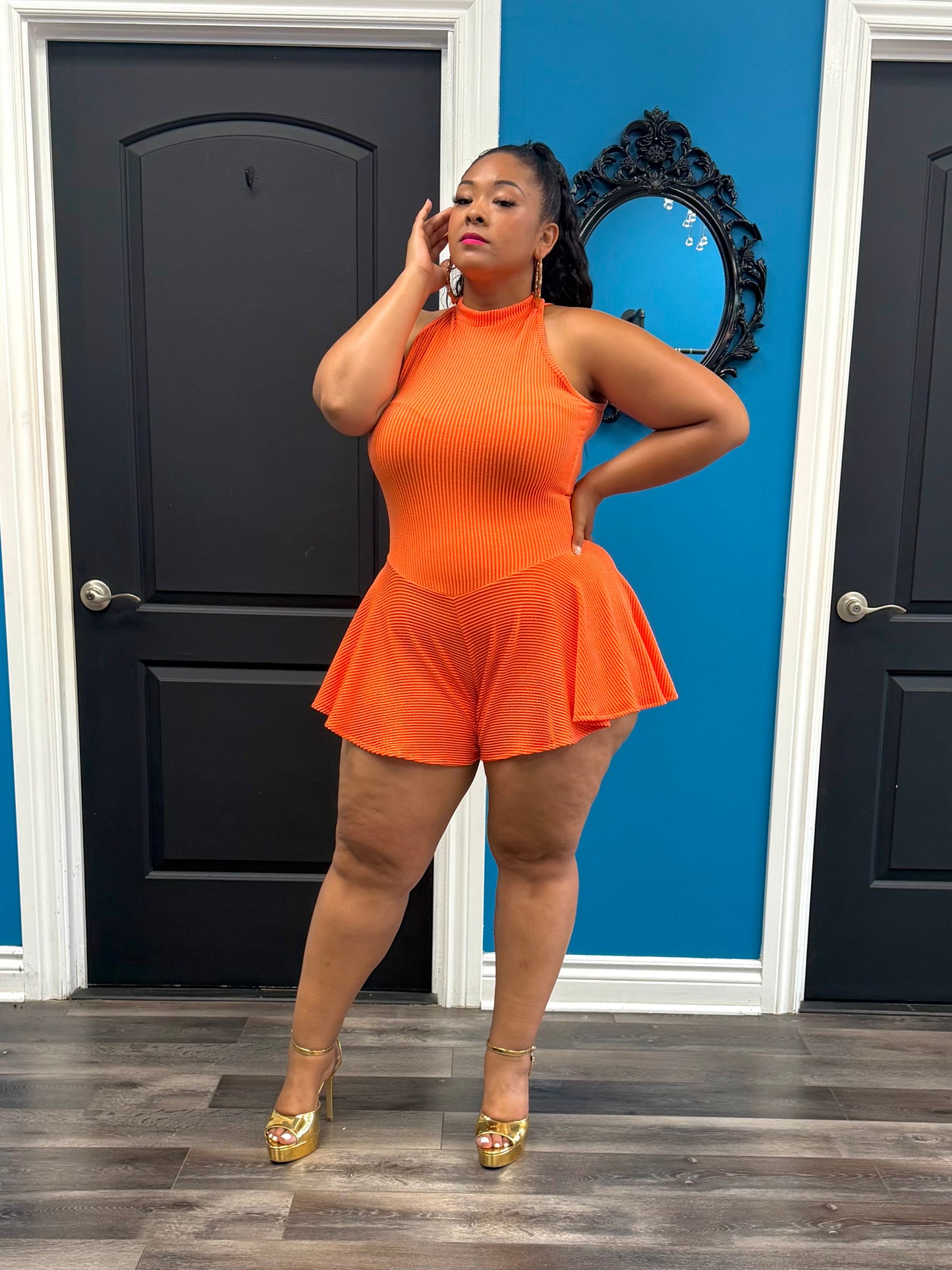 Orange Chrissy Skater Romper