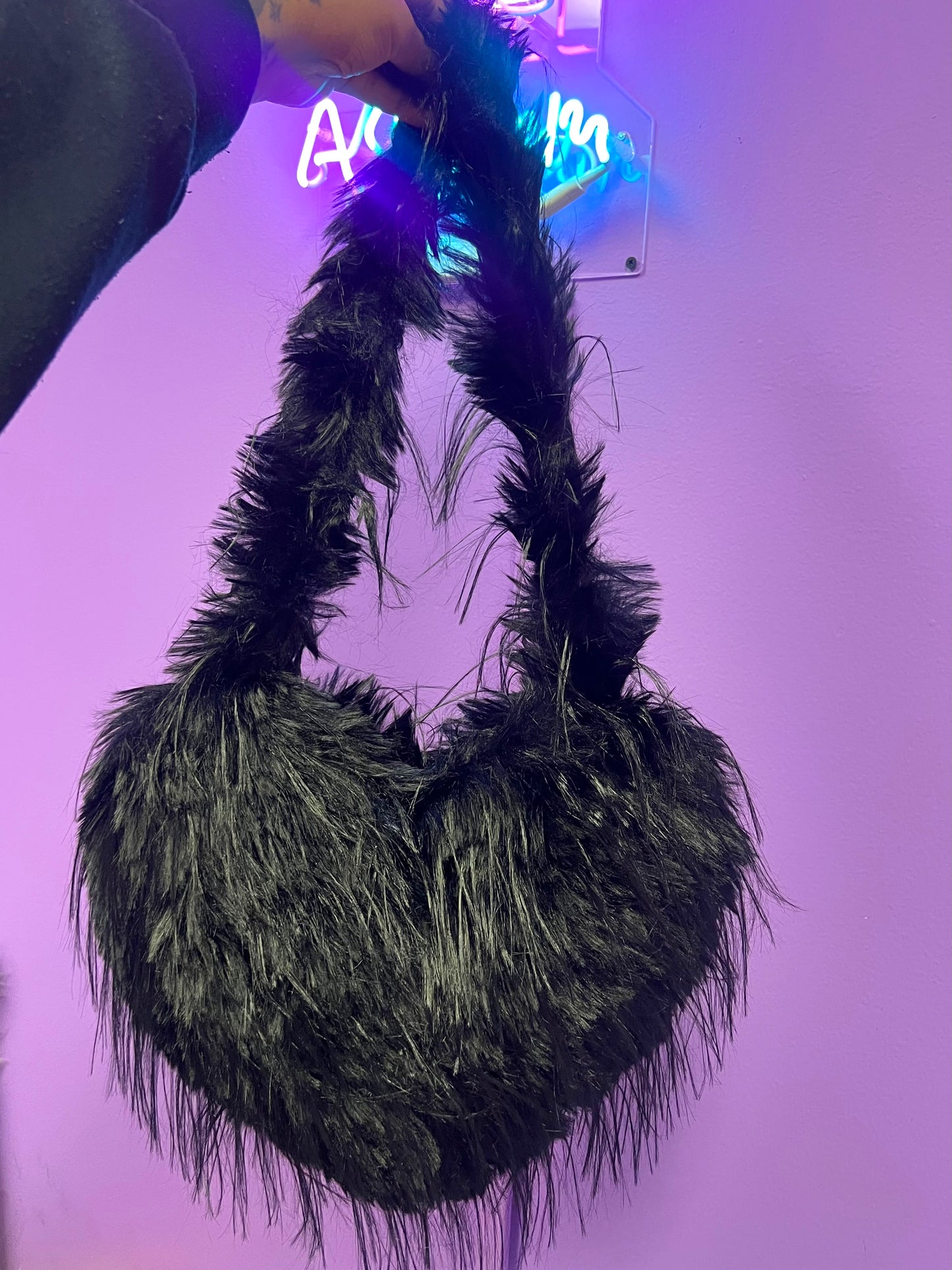 Black Hearts Fur Crossbody Bag