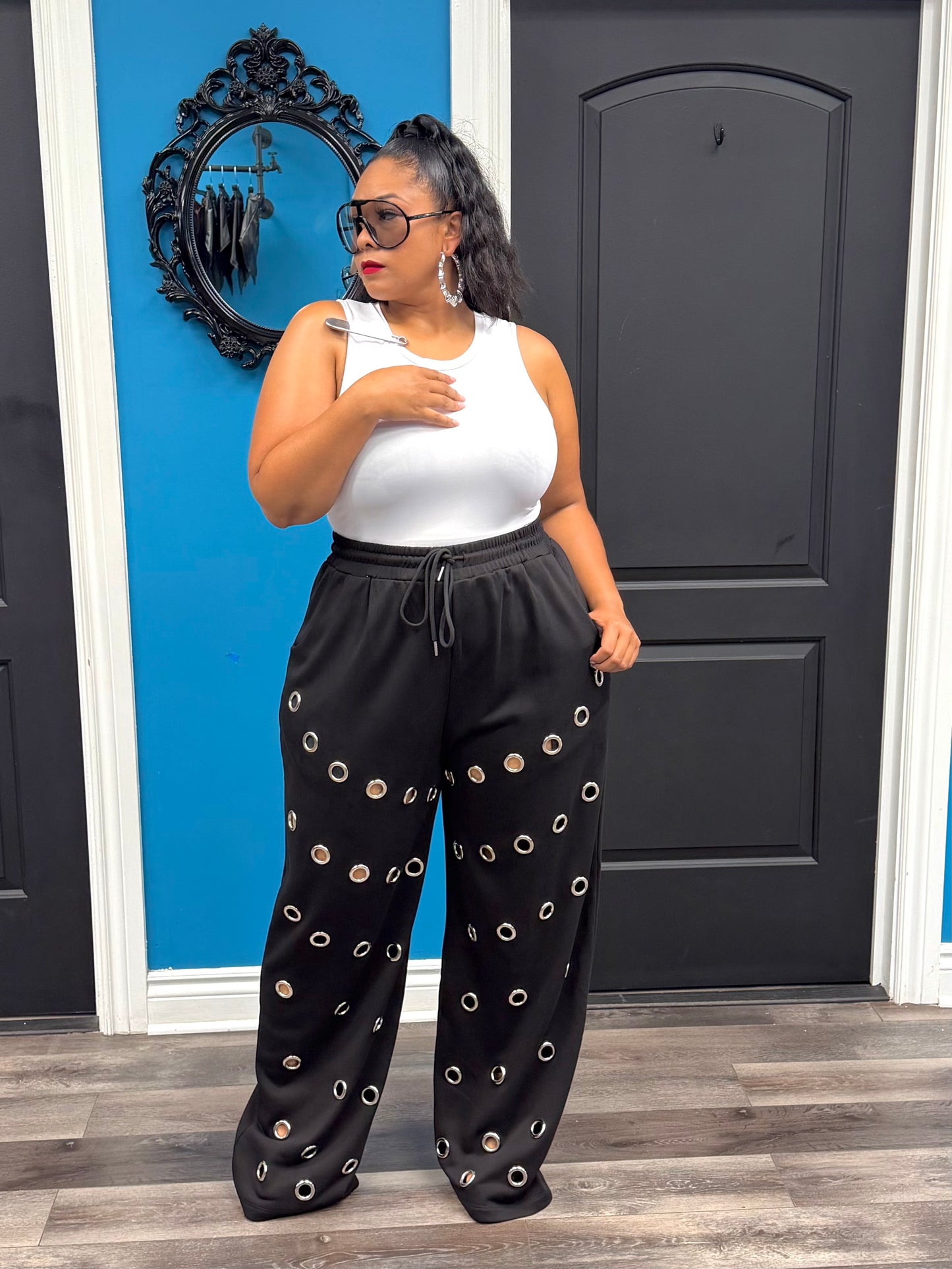 Black Grommet Joggers