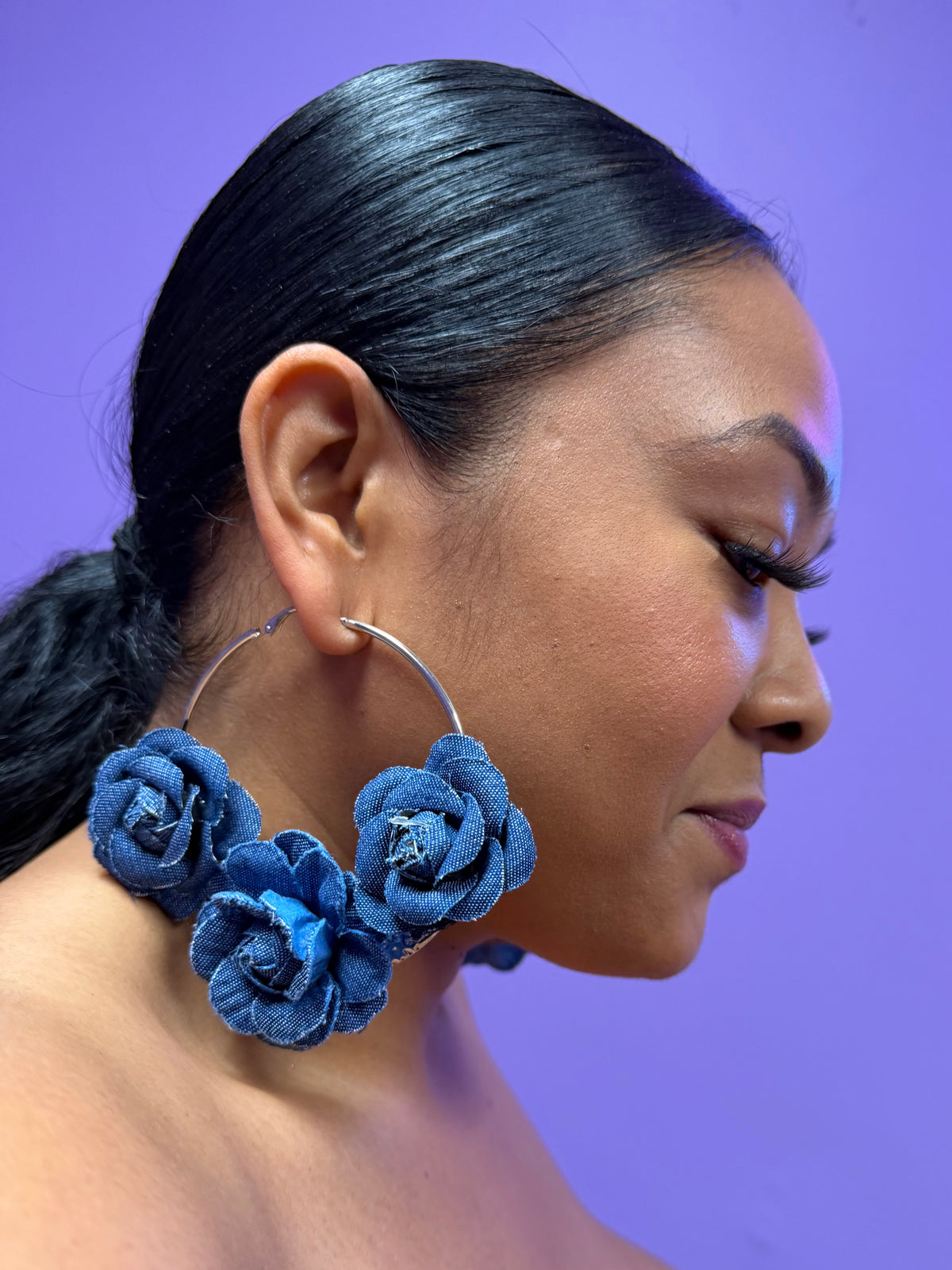 Silver Denim Bouquet Hoops