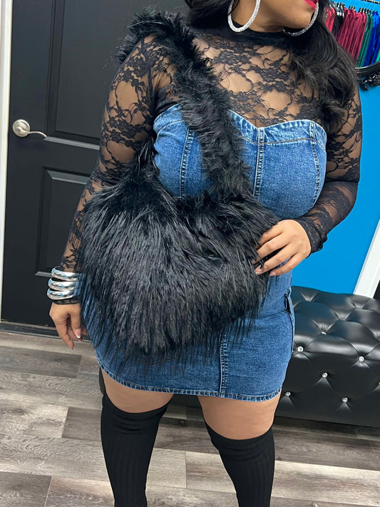 Black Hearts Fur Crossbody Bag